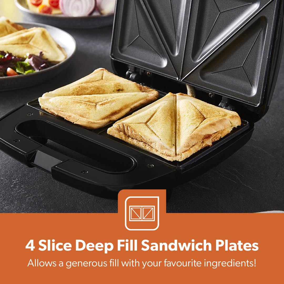 750W 2-Slice Toastie Maker Non-Stick Sandwich Toaster - Image 3