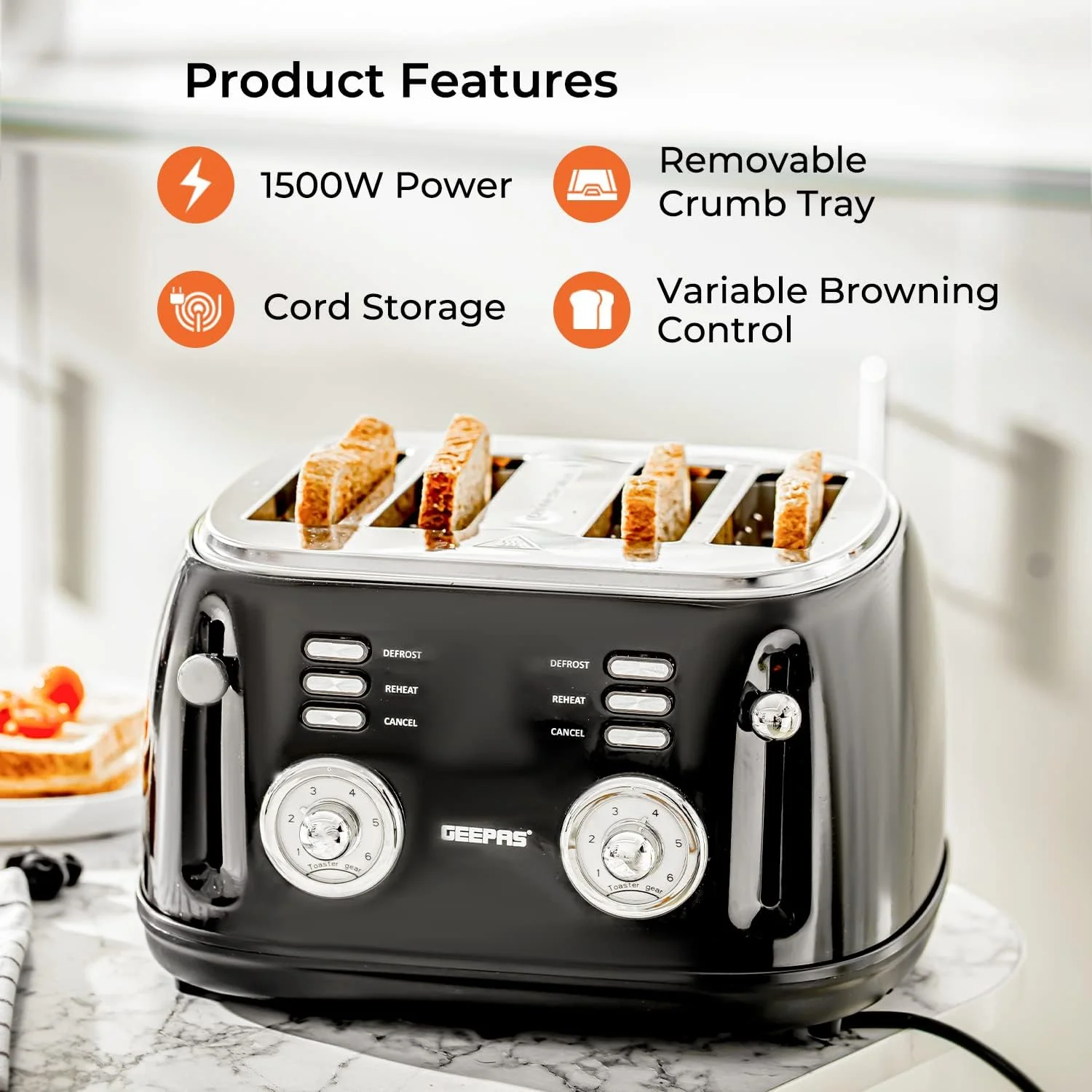 Premium Four-Slice Vintage Toaster and 1.8L Glass LED Kettle - Image 3