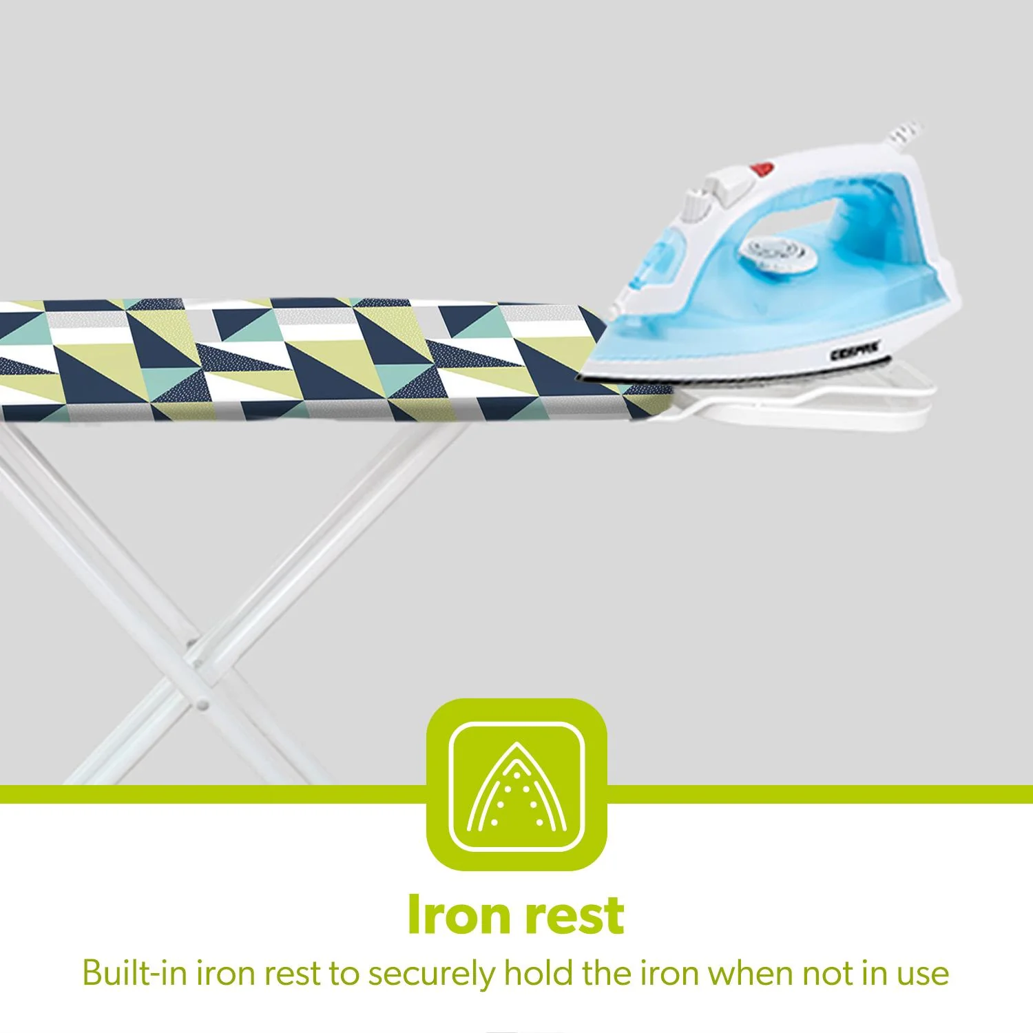 Geometric Green & White Lightweight Folding Ironing Board - Image 6