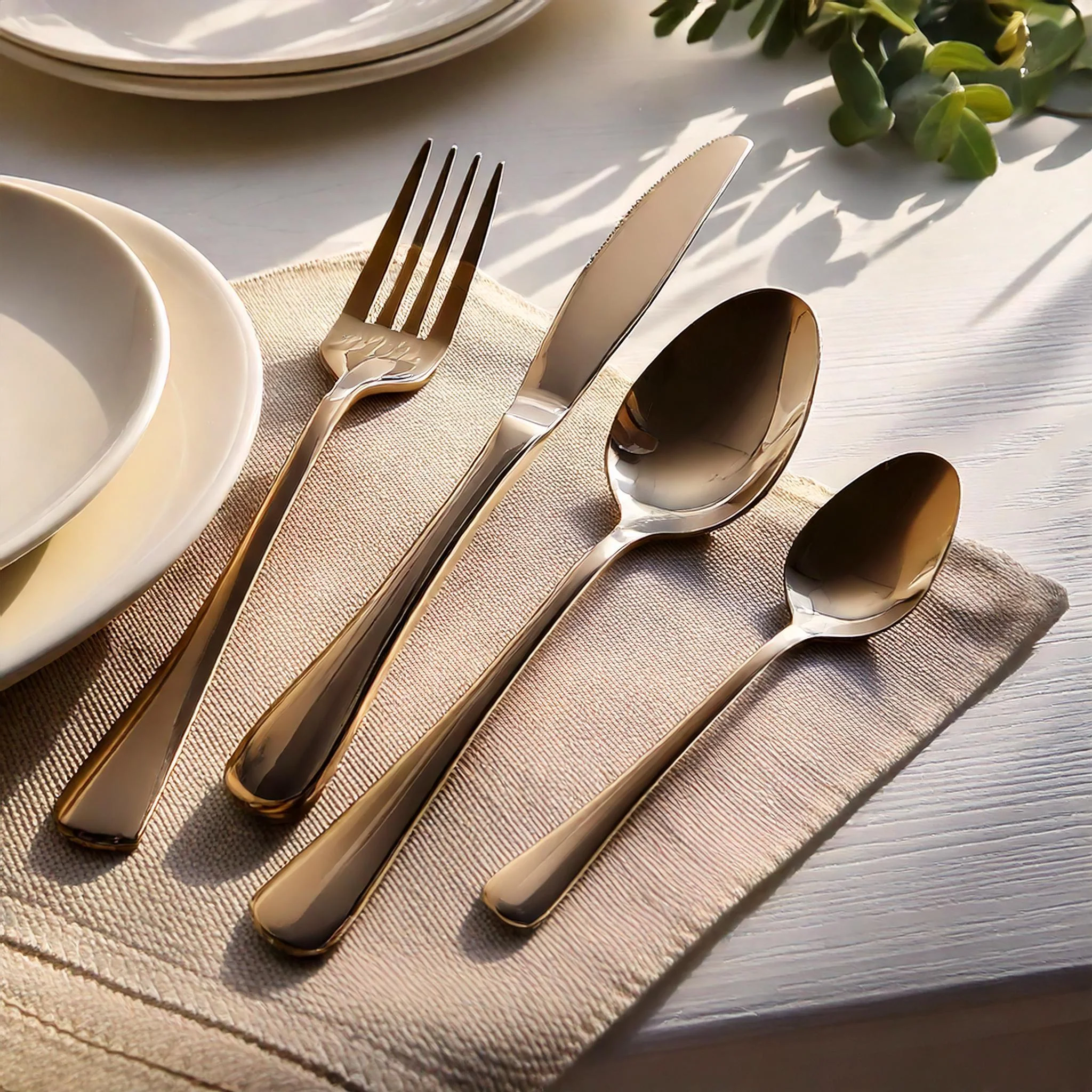 Gold Plated 16-Piece Cutlery Sets and Tableware - Image 2