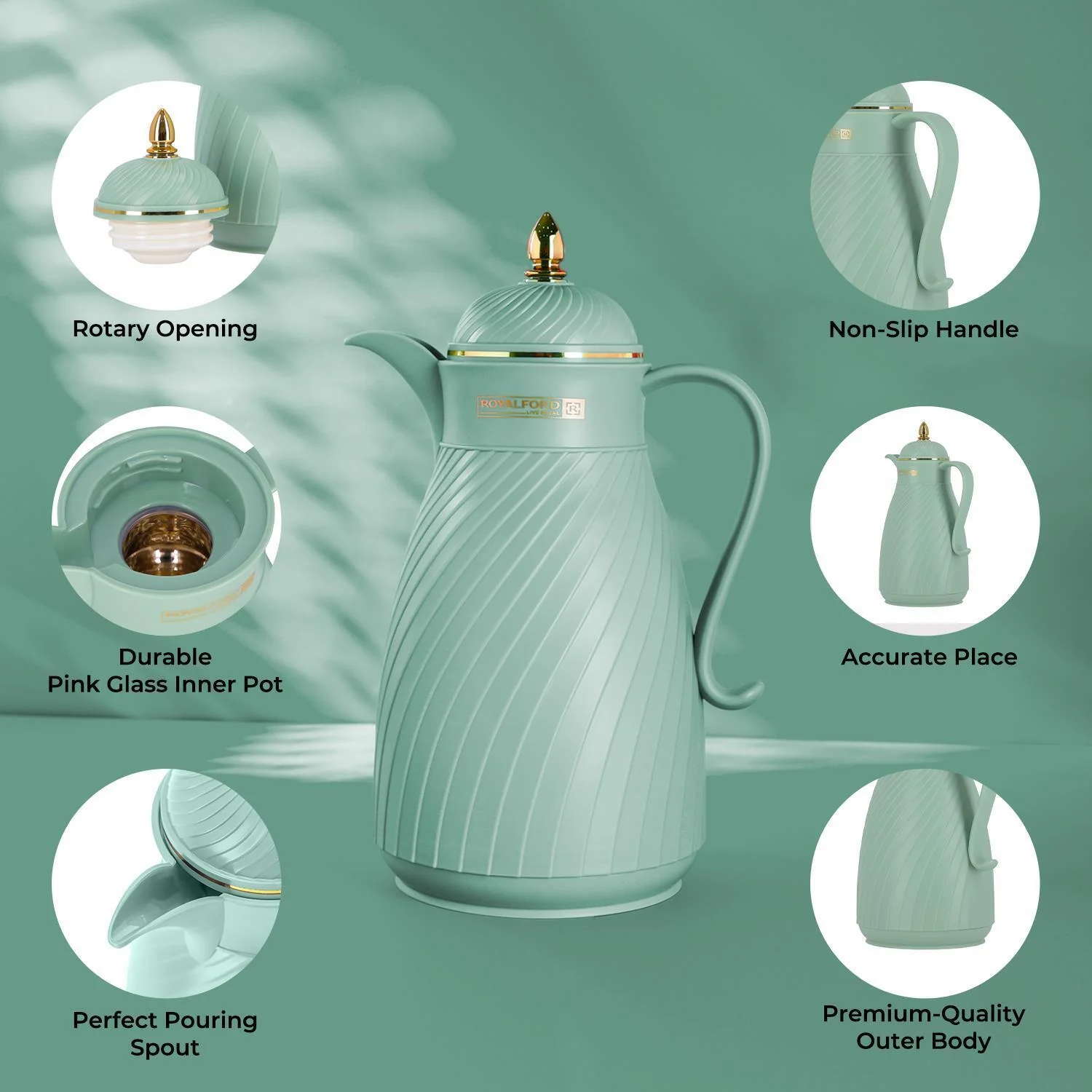 Green 1L Insulated Vacuum Flask Thermos Jug - Image 2