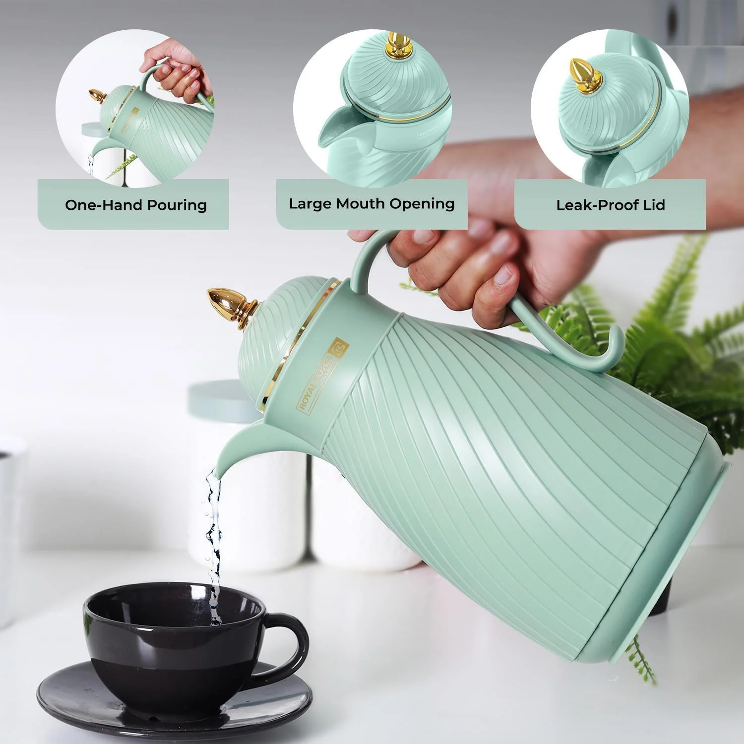 Green 1L Insulated Vacuum Flask Thermos Jug - Image 3