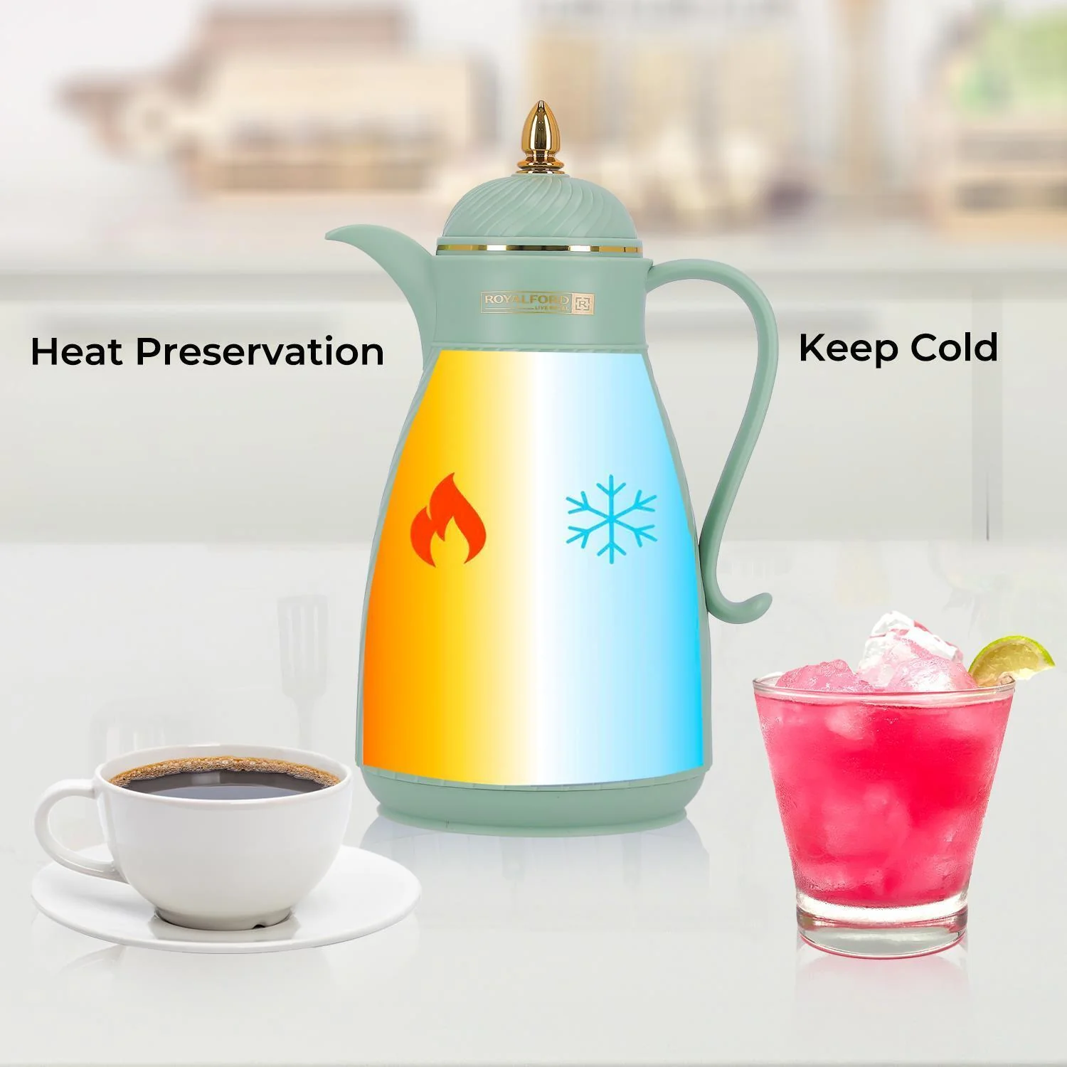 Green 1L Insulated Vacuum Flask Thermos Jug - Image 6