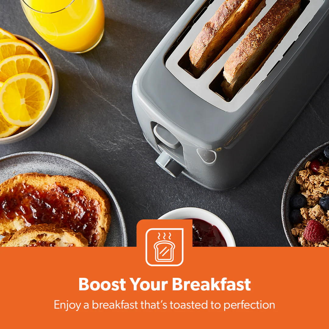 Grey 2-Slice Plastic Toaster With Crumb Tray - Image 3