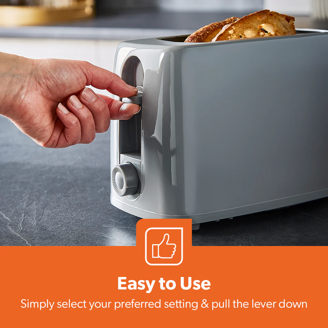 Grey 2-Slice Plastic Toaster With Crumb Tray - Image 4