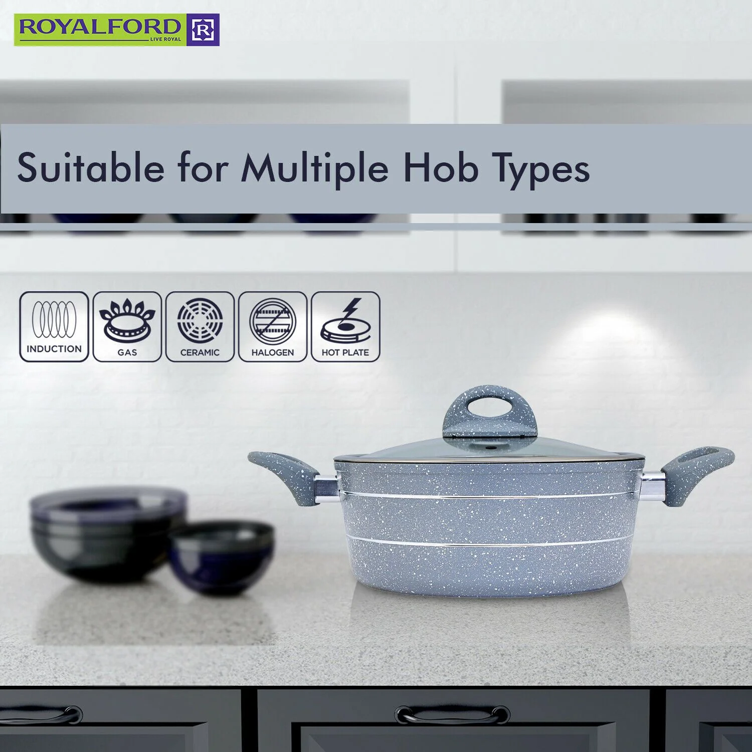 Grey Granite Casserole Cooking Dish & Lid - Image 5