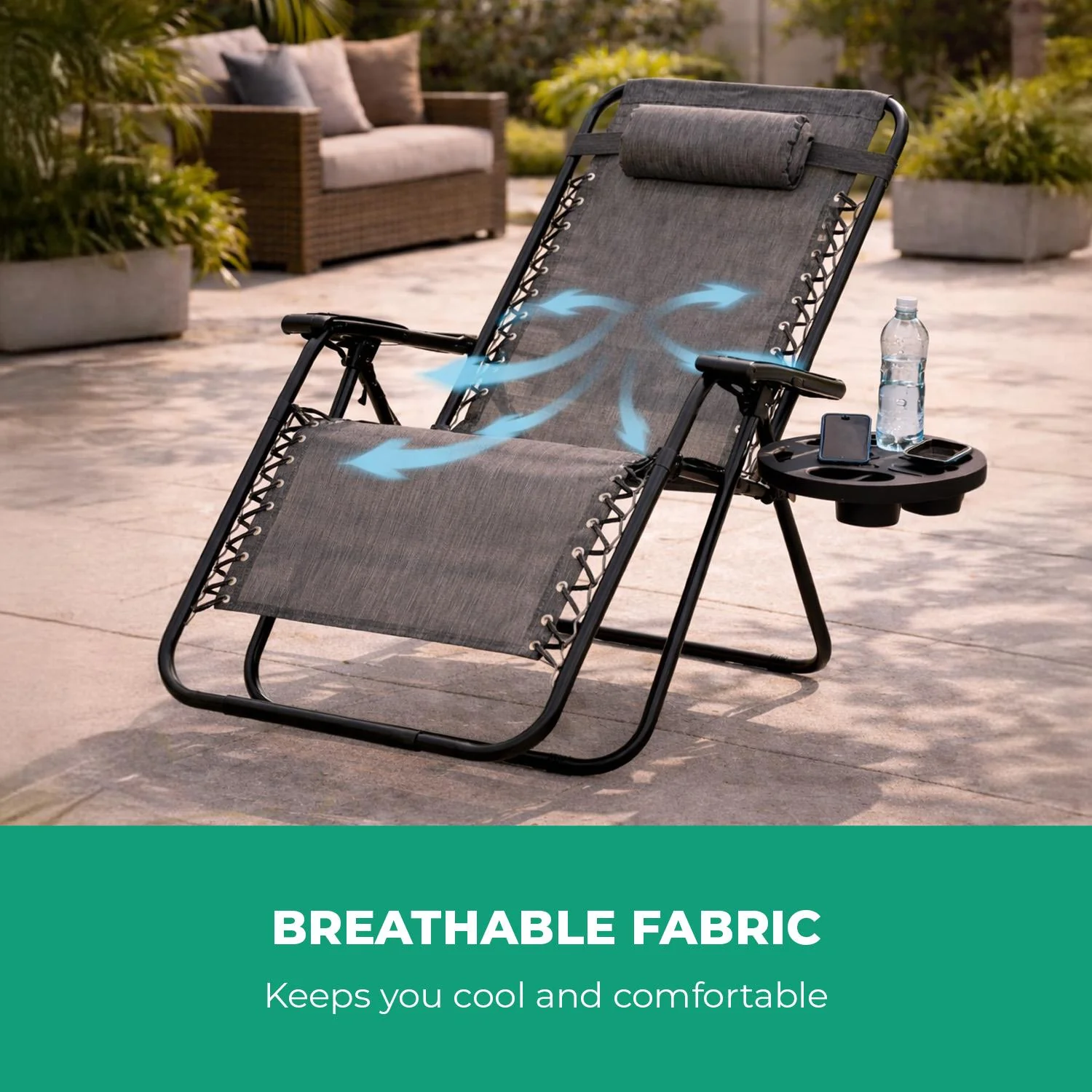 Grey Zero Gravity Reclining Lounger Chair With Headrest and Cup Holder - Image 3