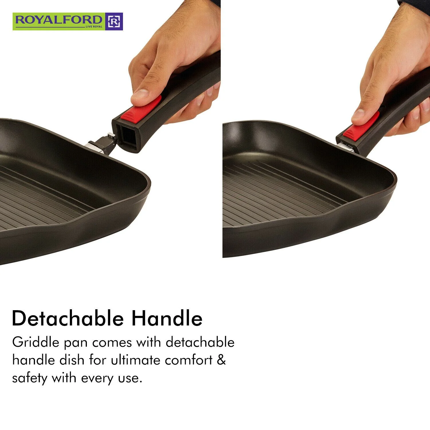 Grill Frying Pan With Detachable Handle By Royalford - Image 3