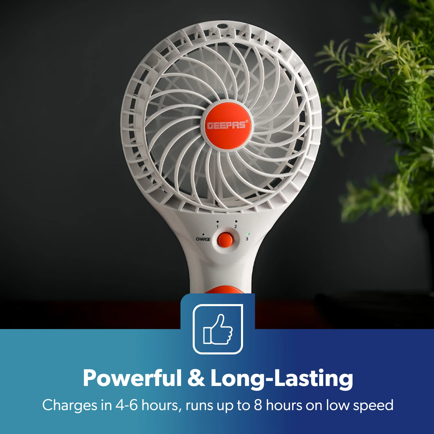 4800mAh Orange Three-Speed Rechargeable Handheld Fan - Image 6
