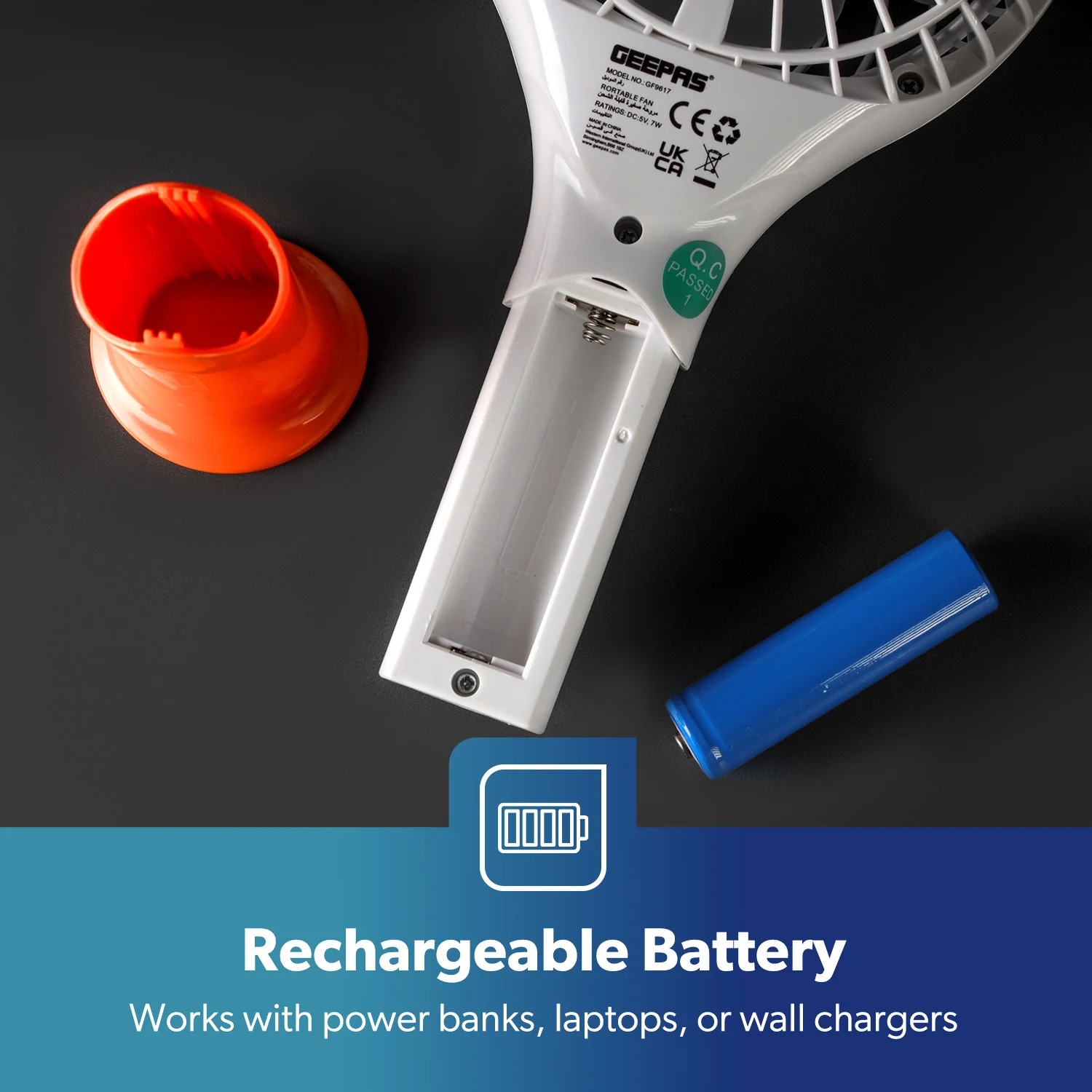 4800mAh Orange Three-Speed Rechargeable Handheld Fan - Image 7