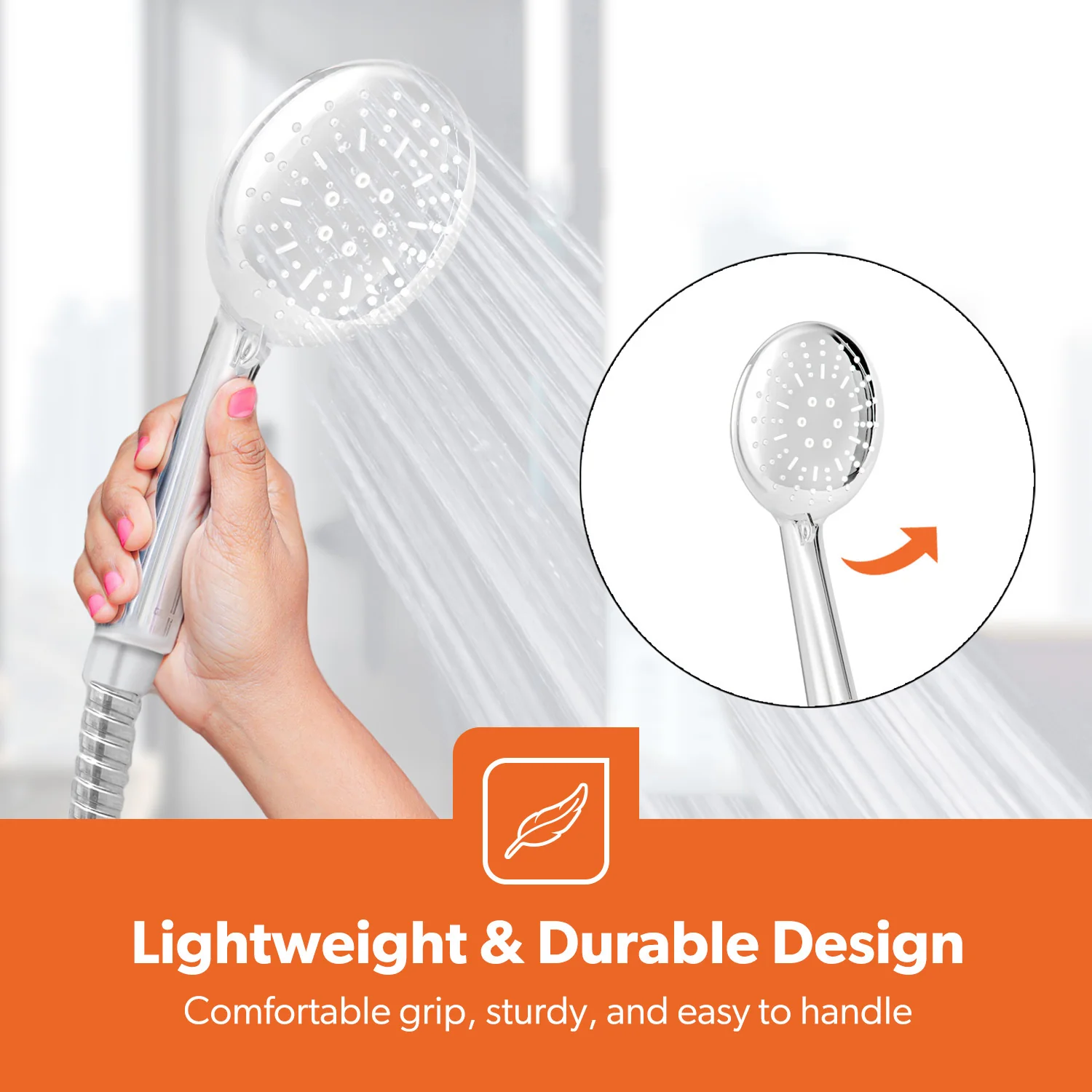 High Pressure Lightweight Chrome Handheld Shower Head - Image 4