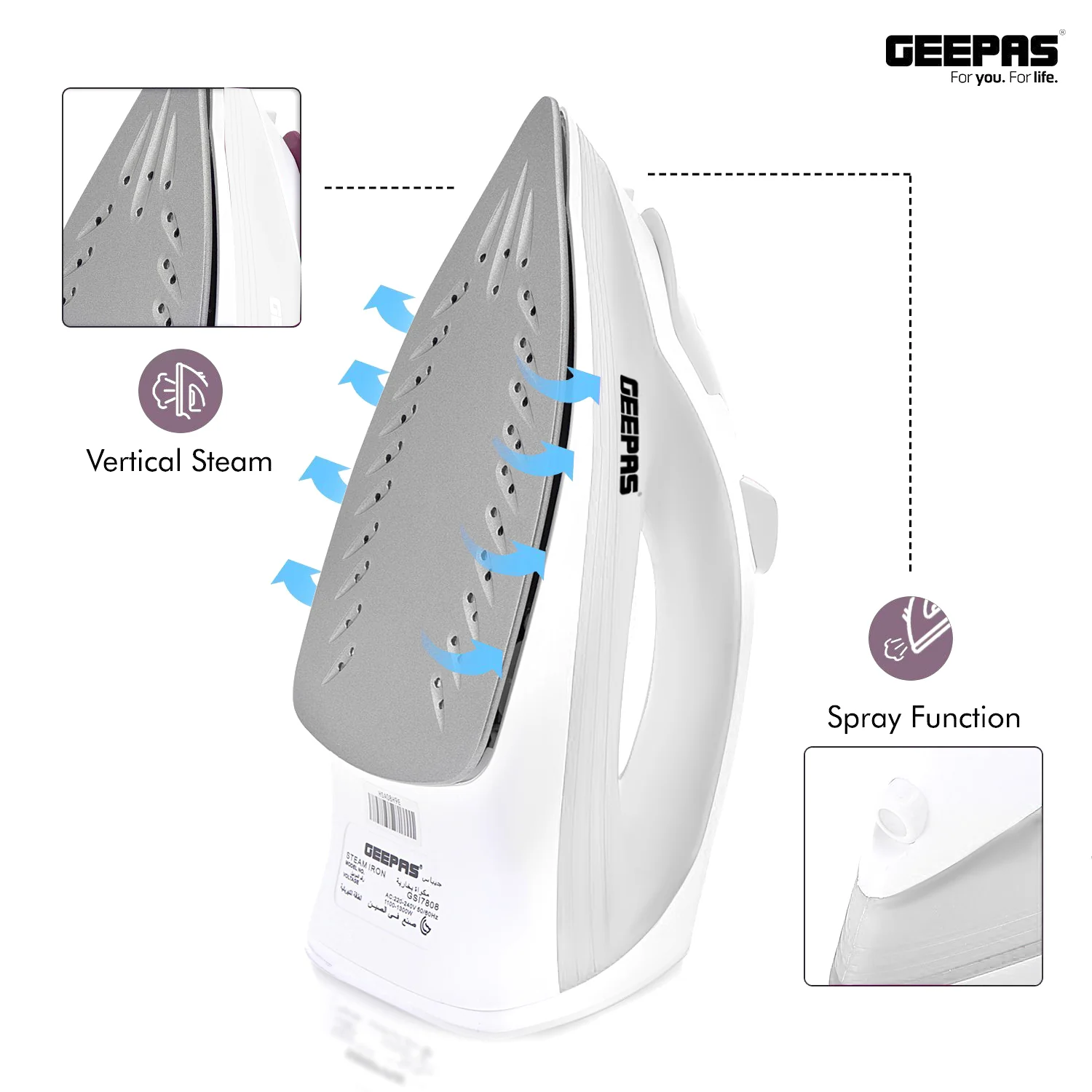 1300W 'Fast Glide' Lightweight Non-Stick Steam Iron - Image 3