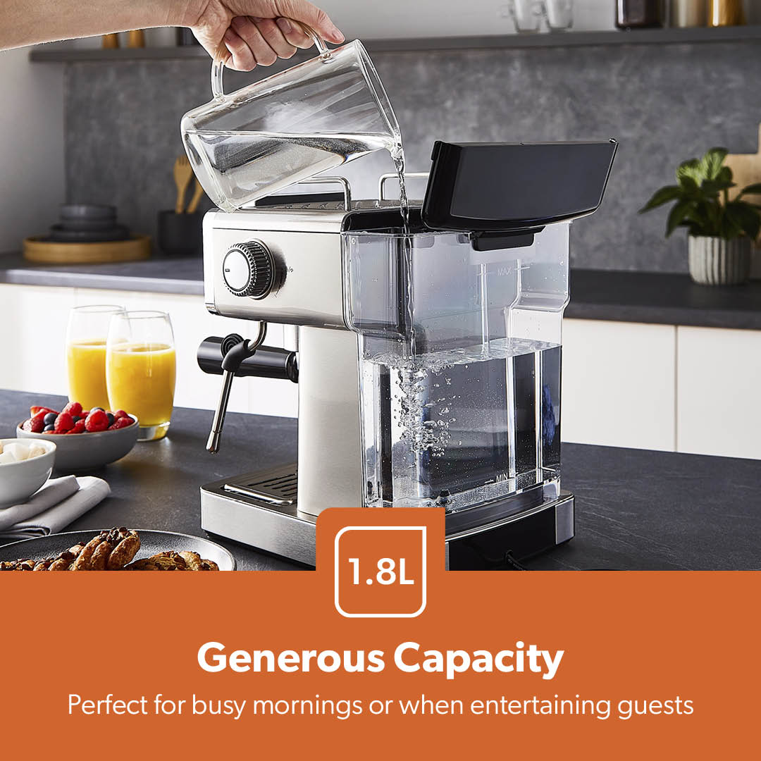 Stainless Steel 20 Bar Espresso Silver Coffee Machine With Milk Frother - Image 3