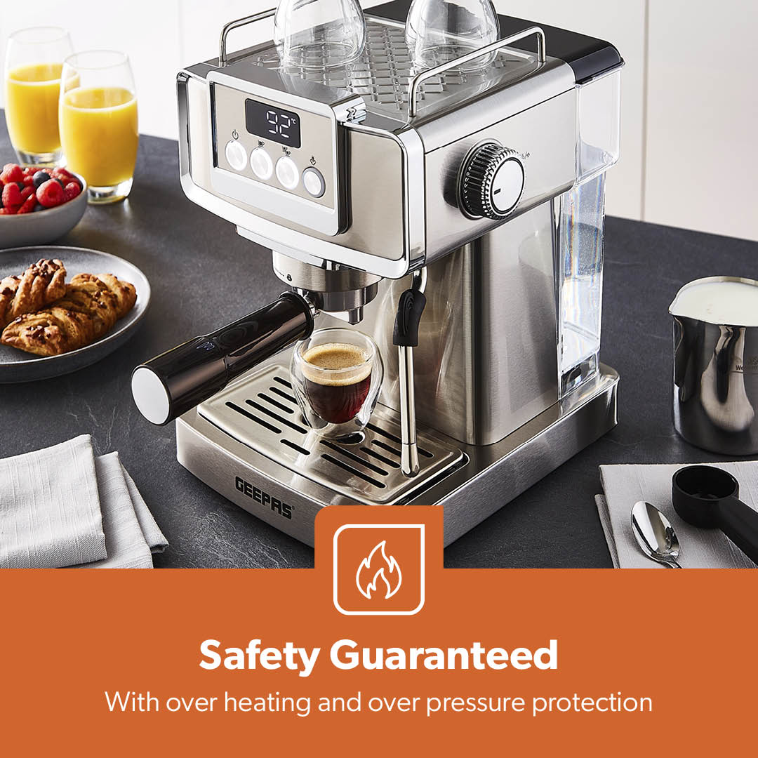 Stainless Steel 20 Bar Espresso Silver Coffee Machine With Milk Frother - Image 6