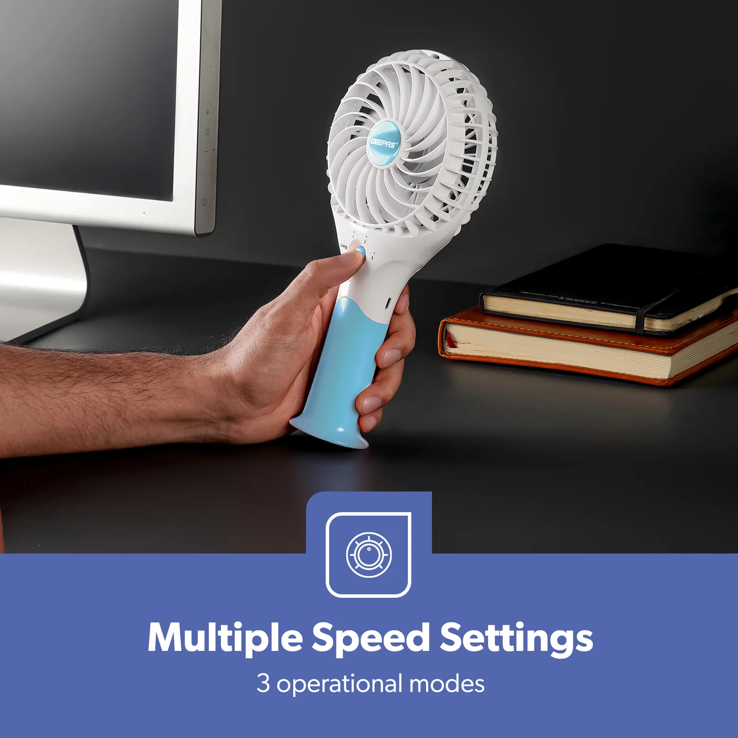 Blue Handheld Rechargeable Fan - Image 3
