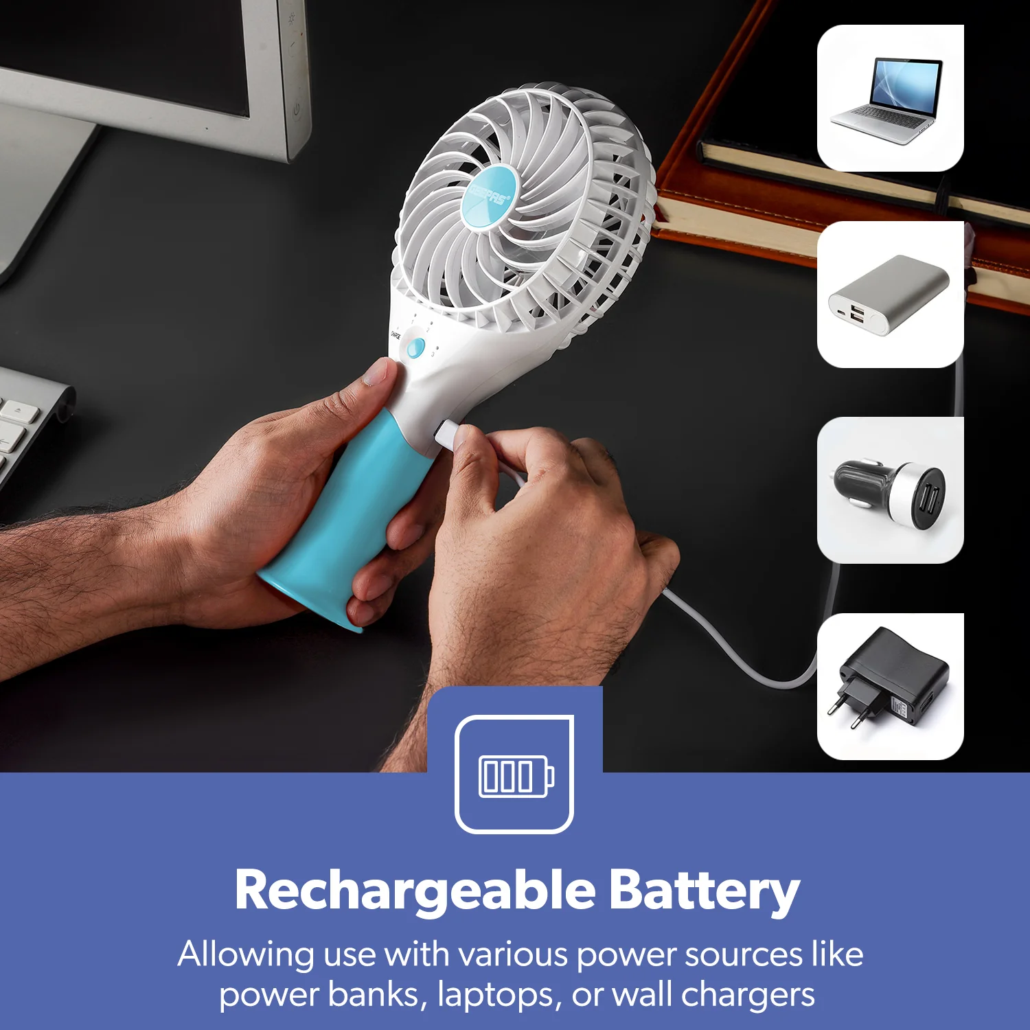 Blue Handheld Rechargeable Fan - Image 4