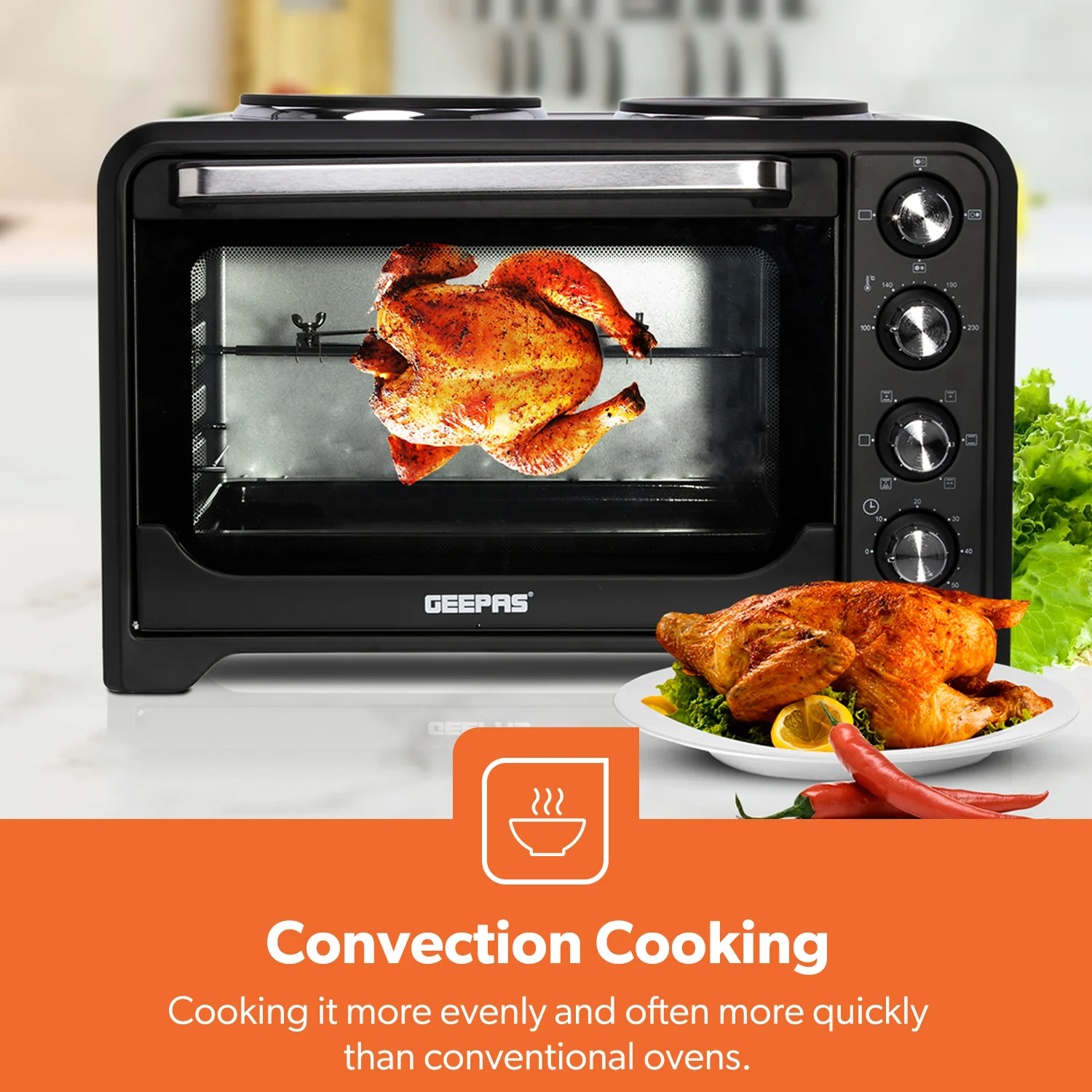 38L Rotisserie Electric Mini Oven With Double Hot Plates - Image 4