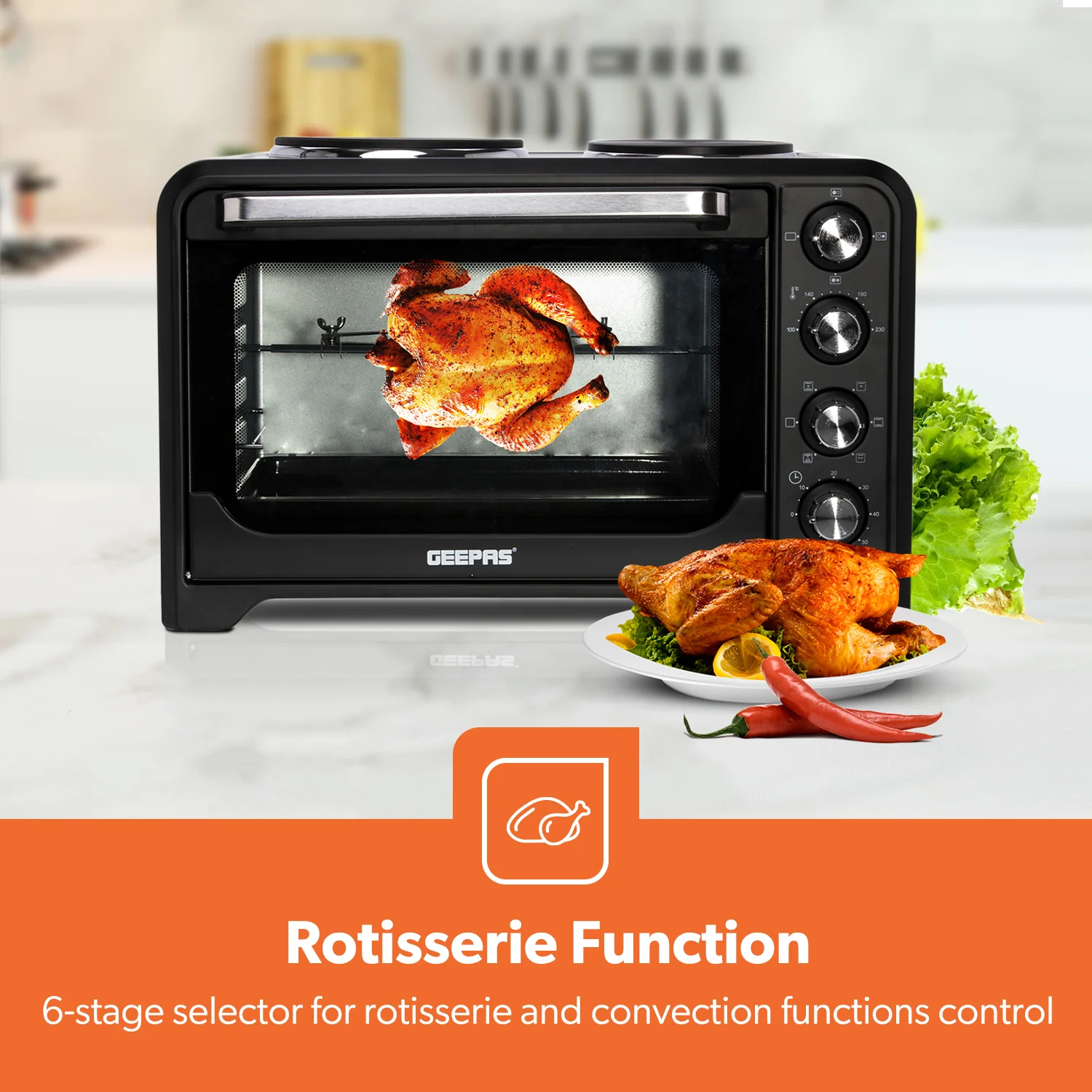 38L Rotisserie Electric Mini Oven With Double Hot Plates - Image 6