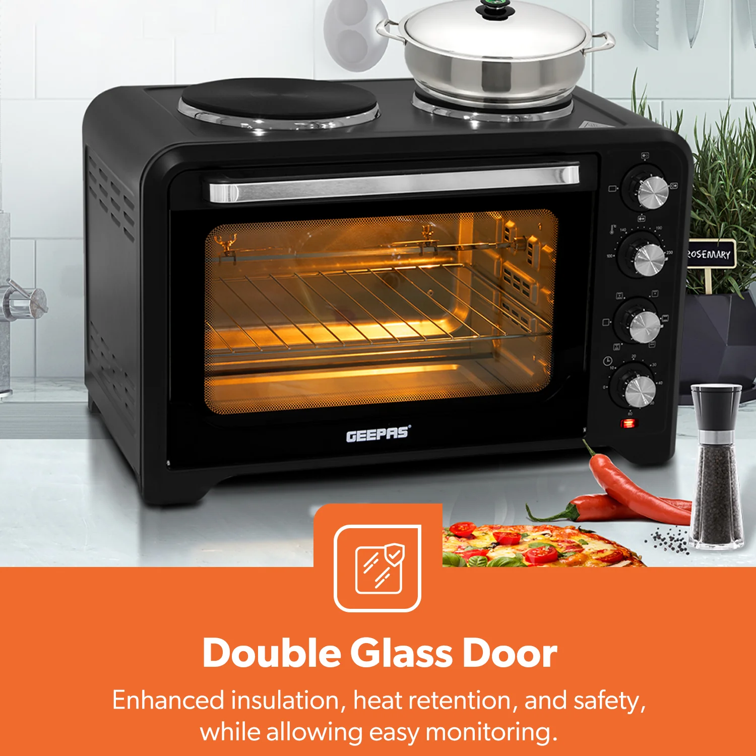38L Rotisserie Electric Mini Oven With Double Hot Plates - Image 7