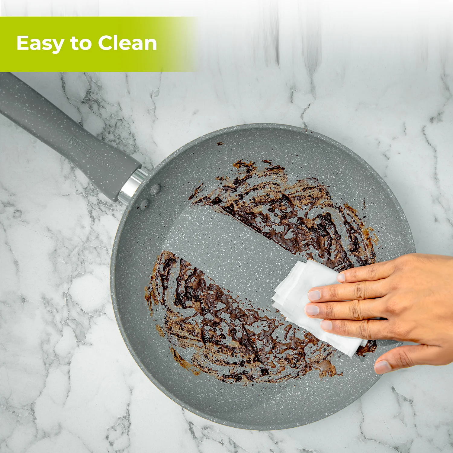 22cm Deep Non-Stick Granite Frying Pan with Glass Lid - Image 4
