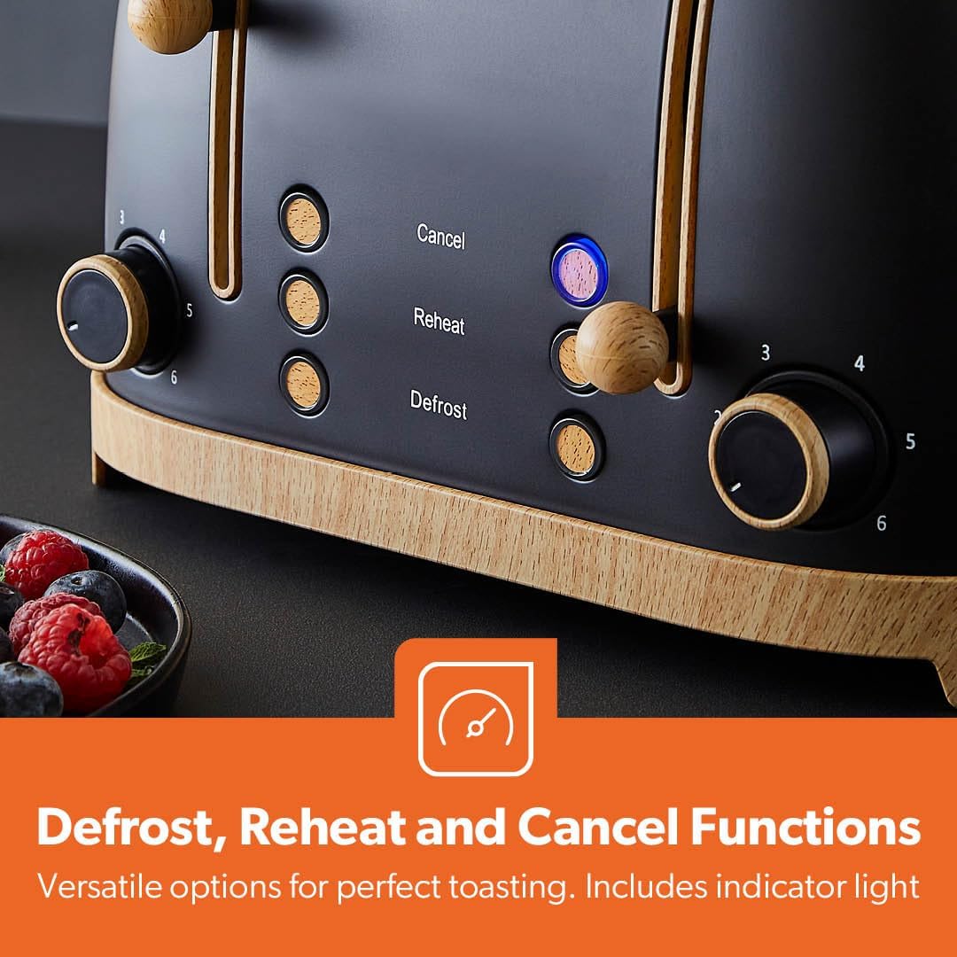 NordiQ 4-Slice Black Toaster With 6 Browning Levels and Defrost - Image 6
