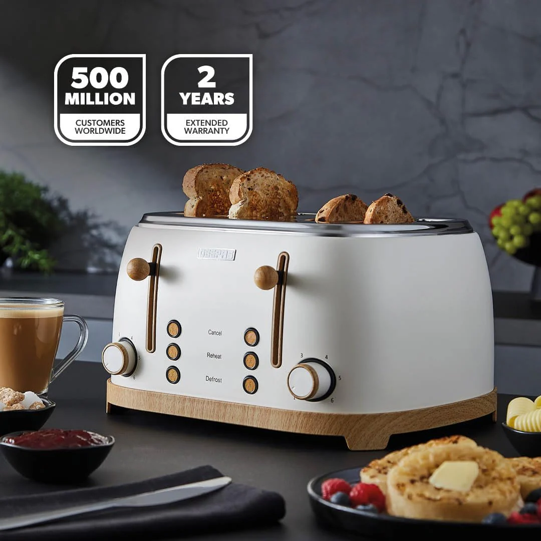 NordiQ Cream and Wooden 4-Slice Toaster & 1.7L Electric Kettle - Image 2