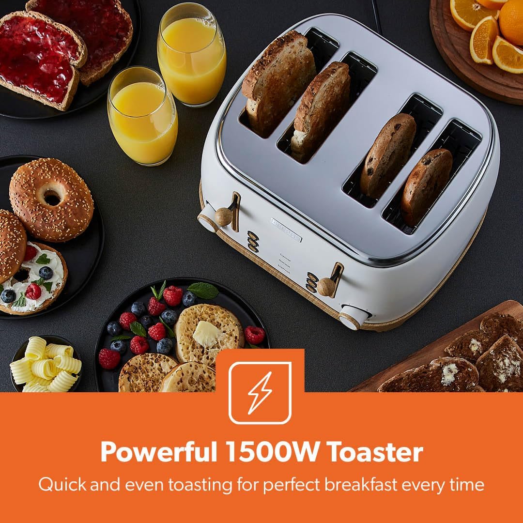 NordiQ Cream and Wooden 4-Slice Toaster & 1.7L Electric Kettle - Image 5
