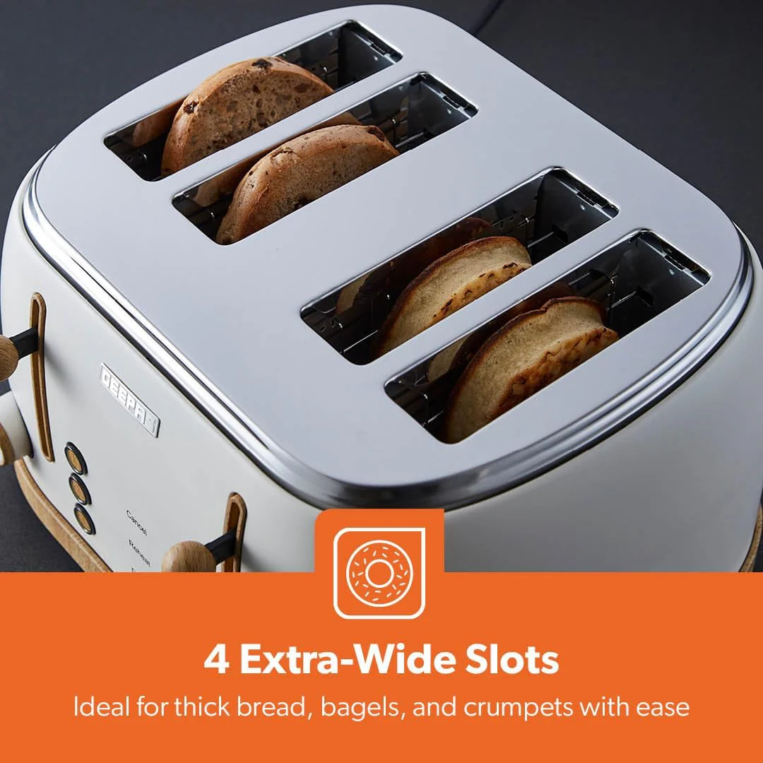 NordiQ Cream and Wooden 4-Slice Toaster & 1.7L Electric Kettle - Image 8