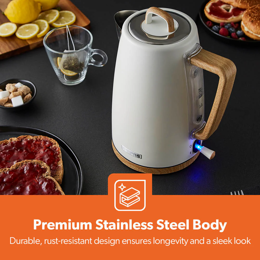 NordiQ Cream and Wooden 4-Slice Toaster & 1.7L Electric Kettle - Image 9