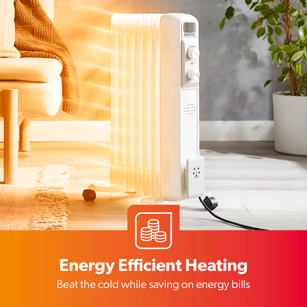 7-Fin White Portable Oil Filled Electric Radiator Heater - Image 3