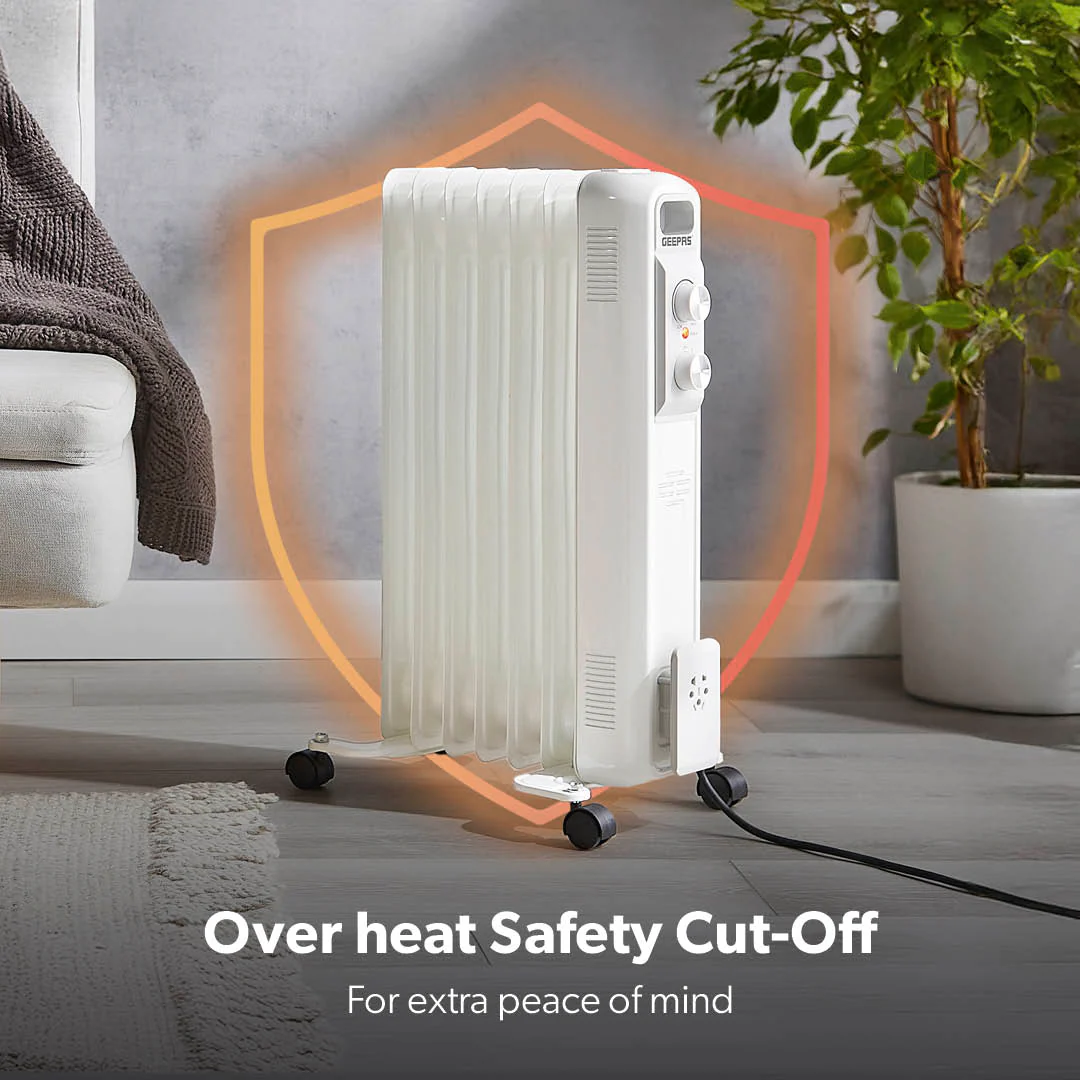 7-Fin White Portable Oil Filled Electric Radiator Heater - Image 4