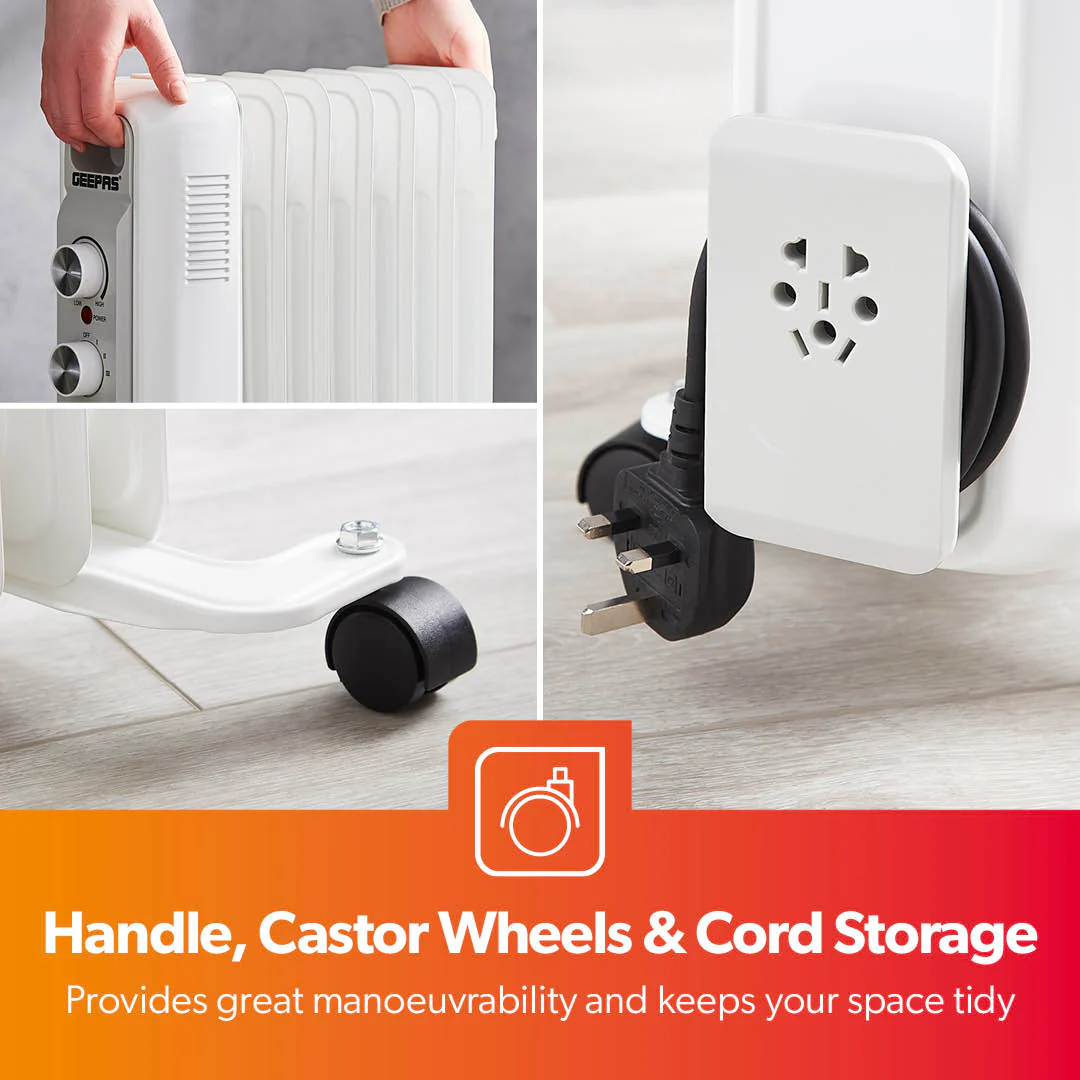 7-Fin White Portable Oil Filled Electric Radiator Heater - Image 5