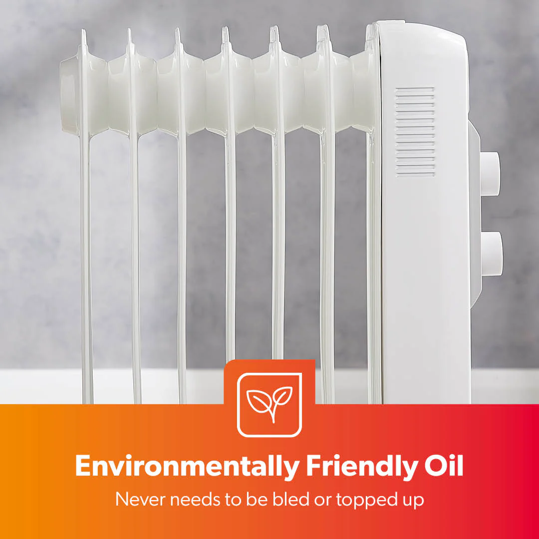 7-Fin White Portable Oil Filled Electric Radiator Heater - Image 6