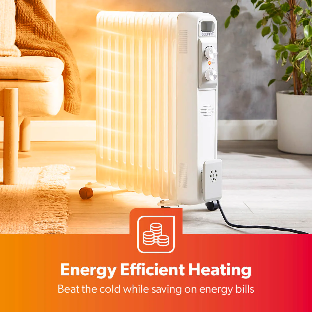 11-Fin Portable Oil Filled Electric Radiator Heater - Image 3