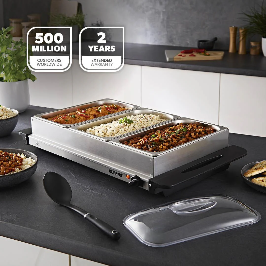 Pack Of 2 Electric Food Warmers Buffet Server 3 x 2.4L Trays With Lids - Image 2