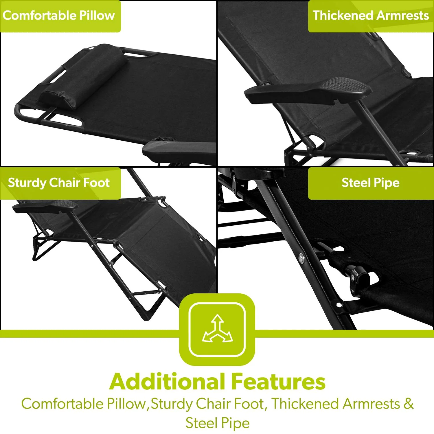 Pack Of 2 Portable Reclining Outdoor Chairs & Loungers - Image 7