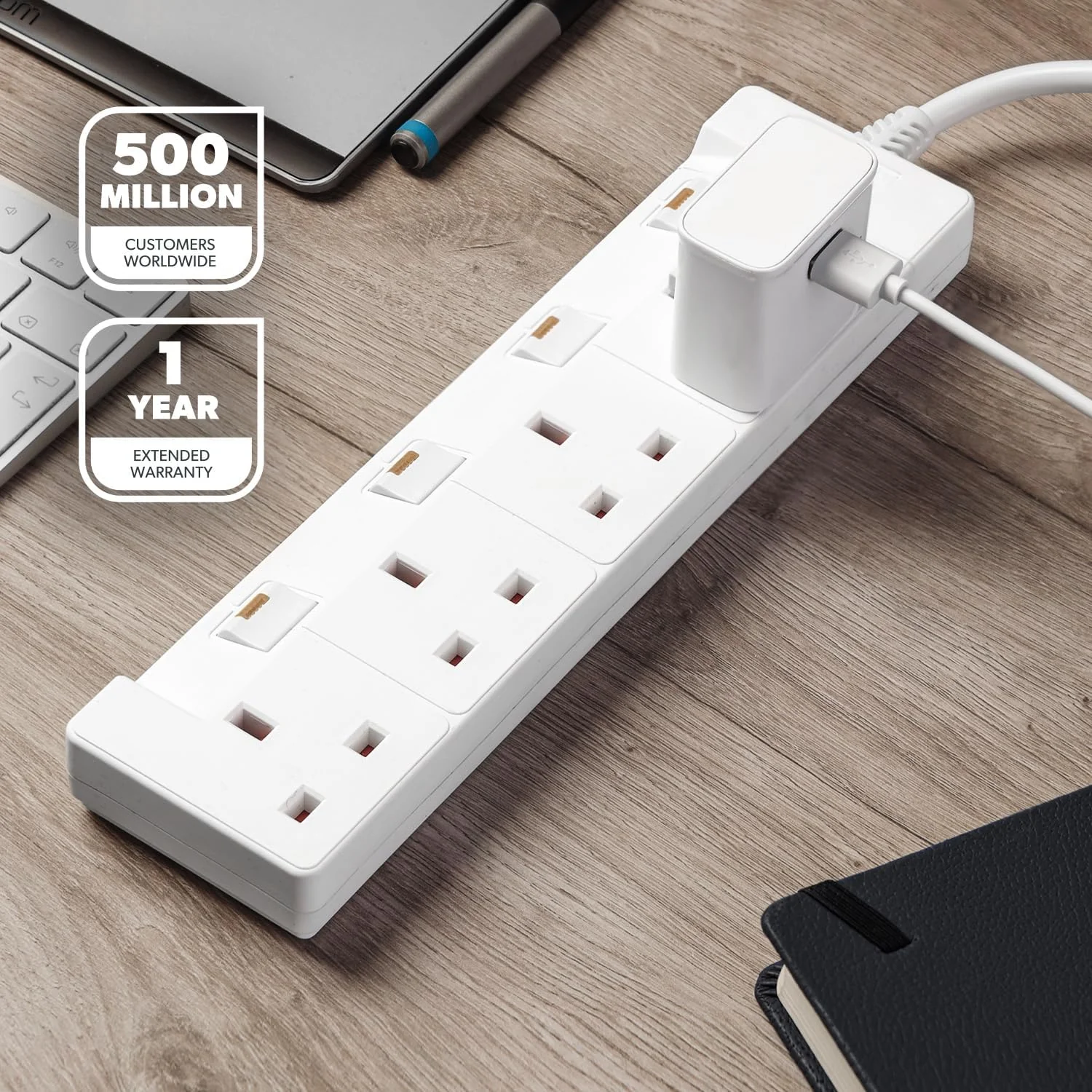 Pack Of 4 White 4 Gang Extension Leads With 2 Metre Cable - Image 2