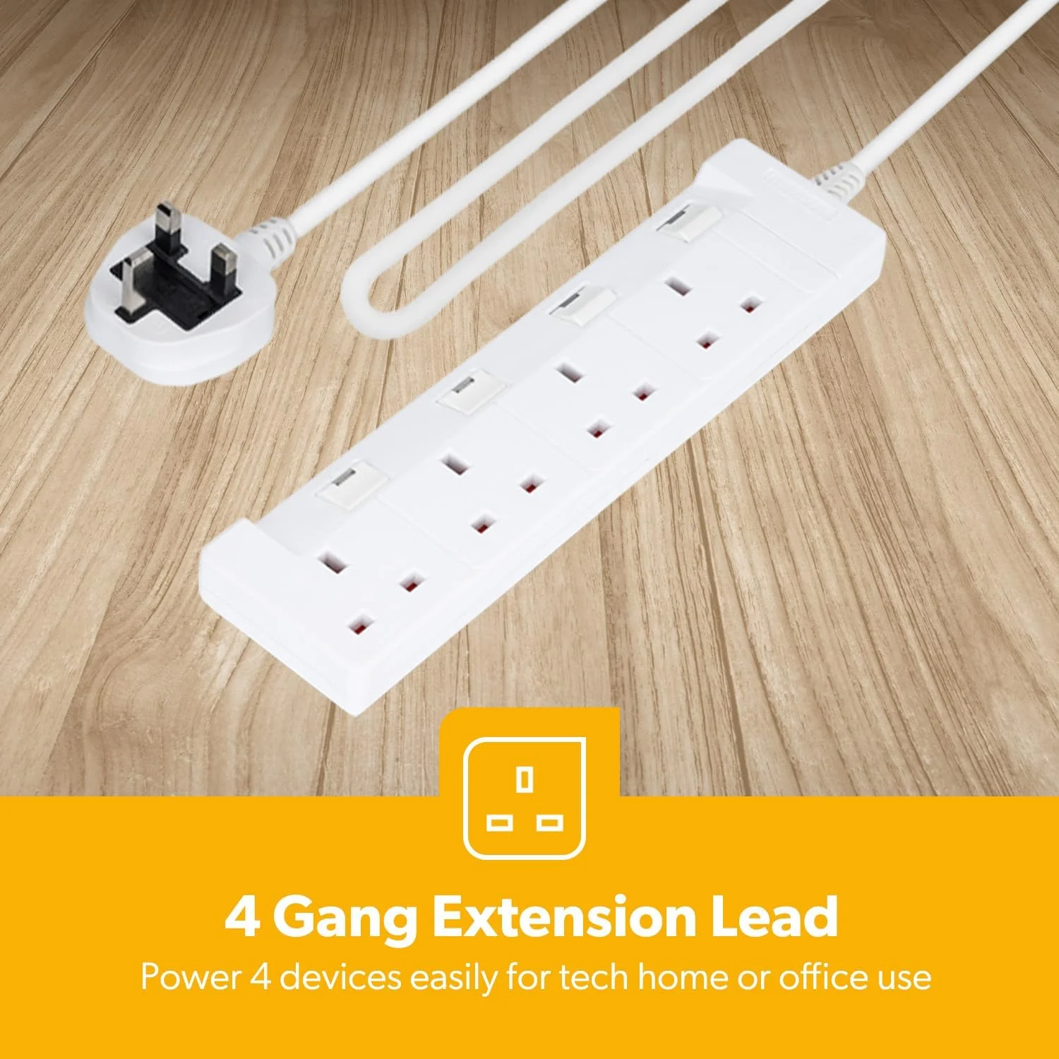 Pack Of 4 White 4 Gang Extension Leads With 2 Metre Cable - Image 5