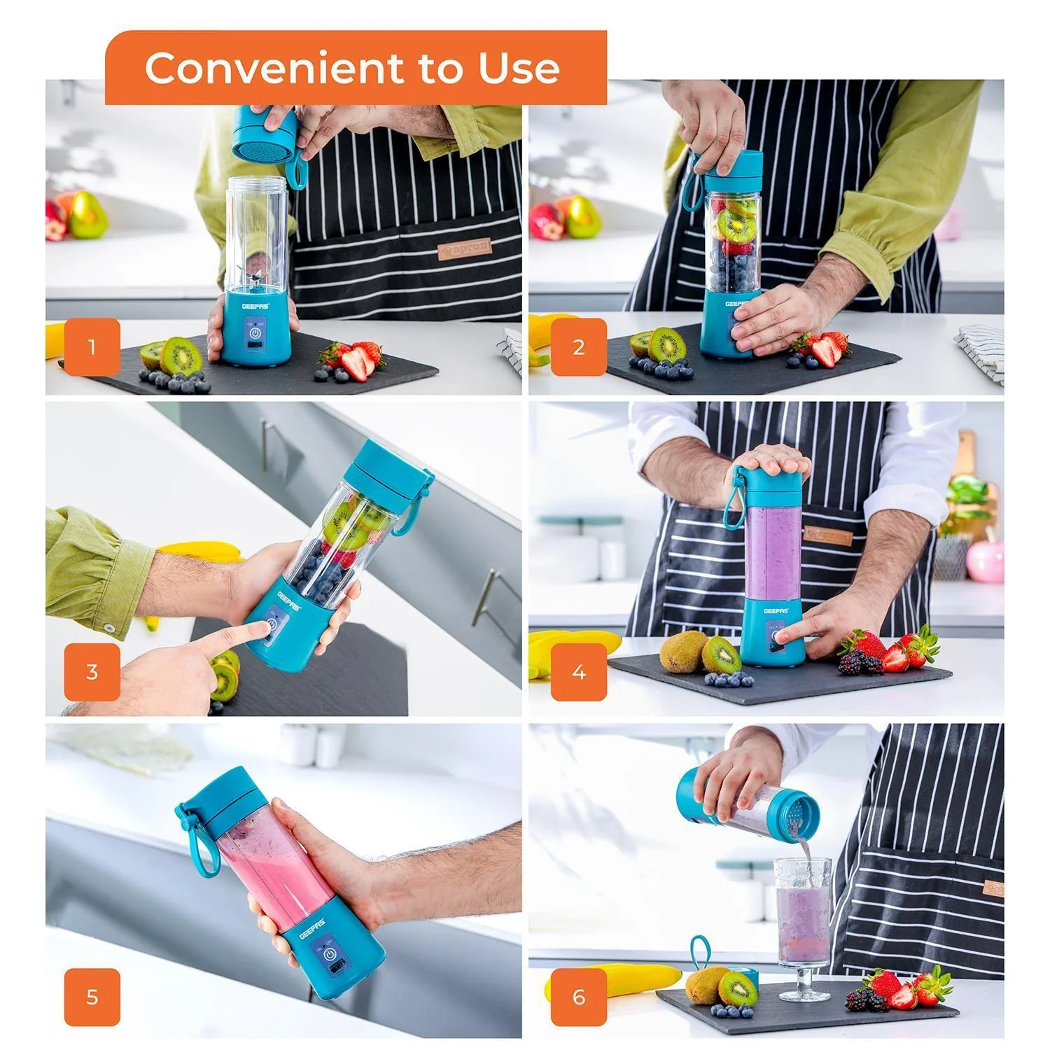 Blue Portable Blender 330ML Rechargeable Fruit Mixer - Image 5