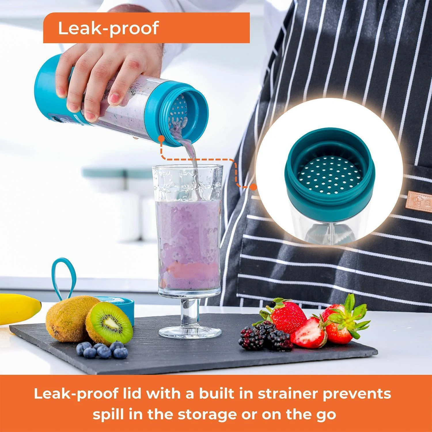 Blue Portable Blender 330ML Rechargeable Fruit Mixer - Image 6