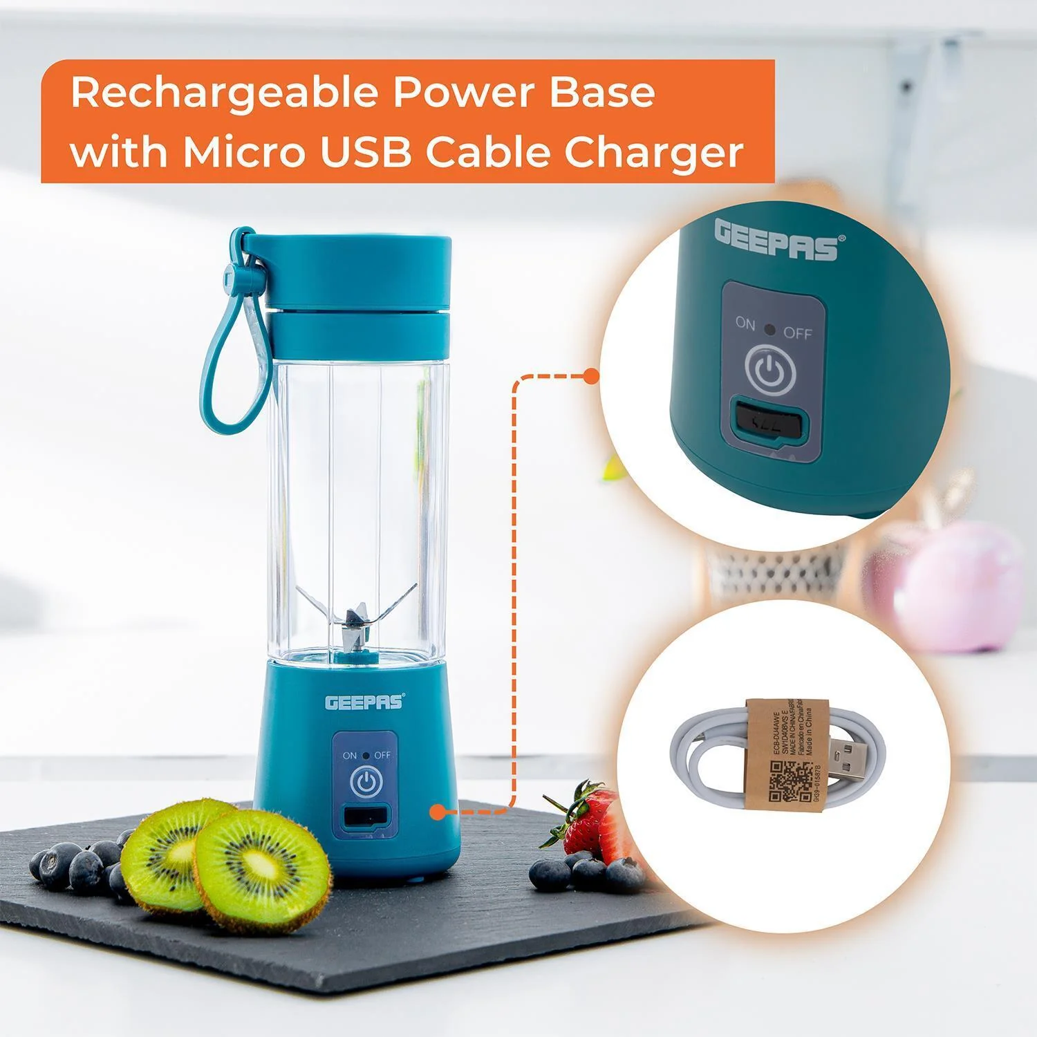 Blue Portable Blender 330ML Rechargeable Fruit Mixer - Image 7