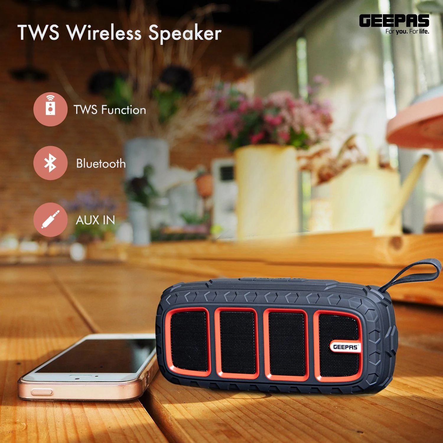 Red and Black Wireless Portable Bluetooth Speaker - Image 4