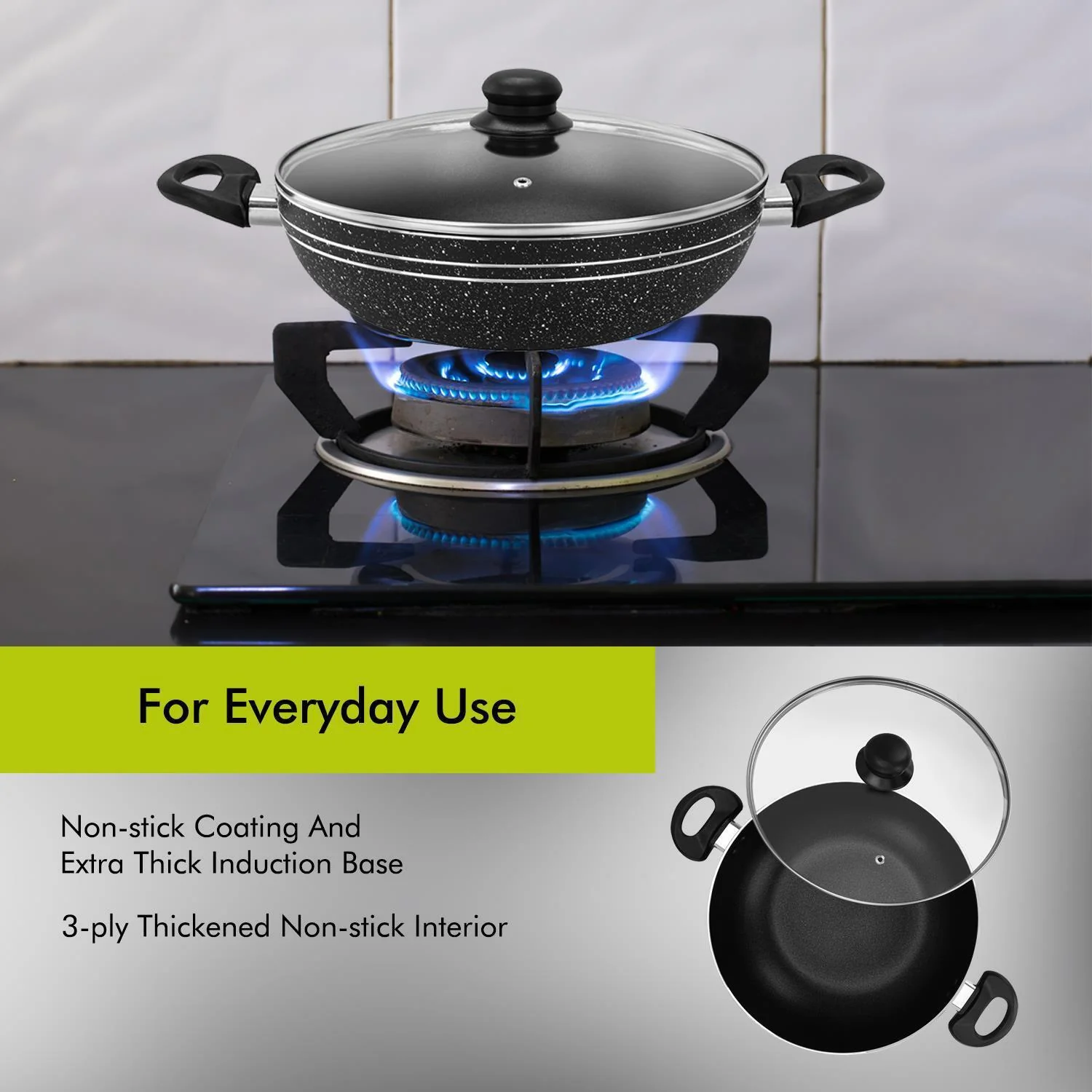 Premium 28cm Non-Stick Induction Wok Pan with Glass Lid - Image 3