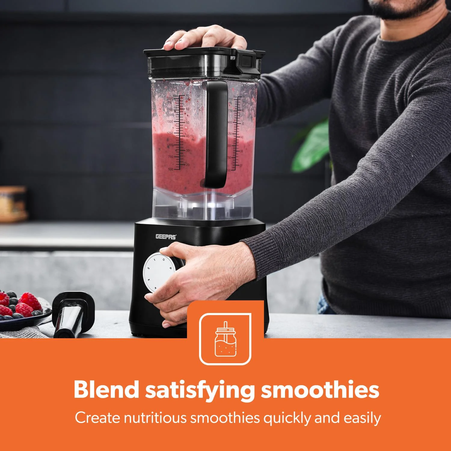 2000W Jug Blender - 2L Smoothie Maker With 5 Speeds, Black - Image 6