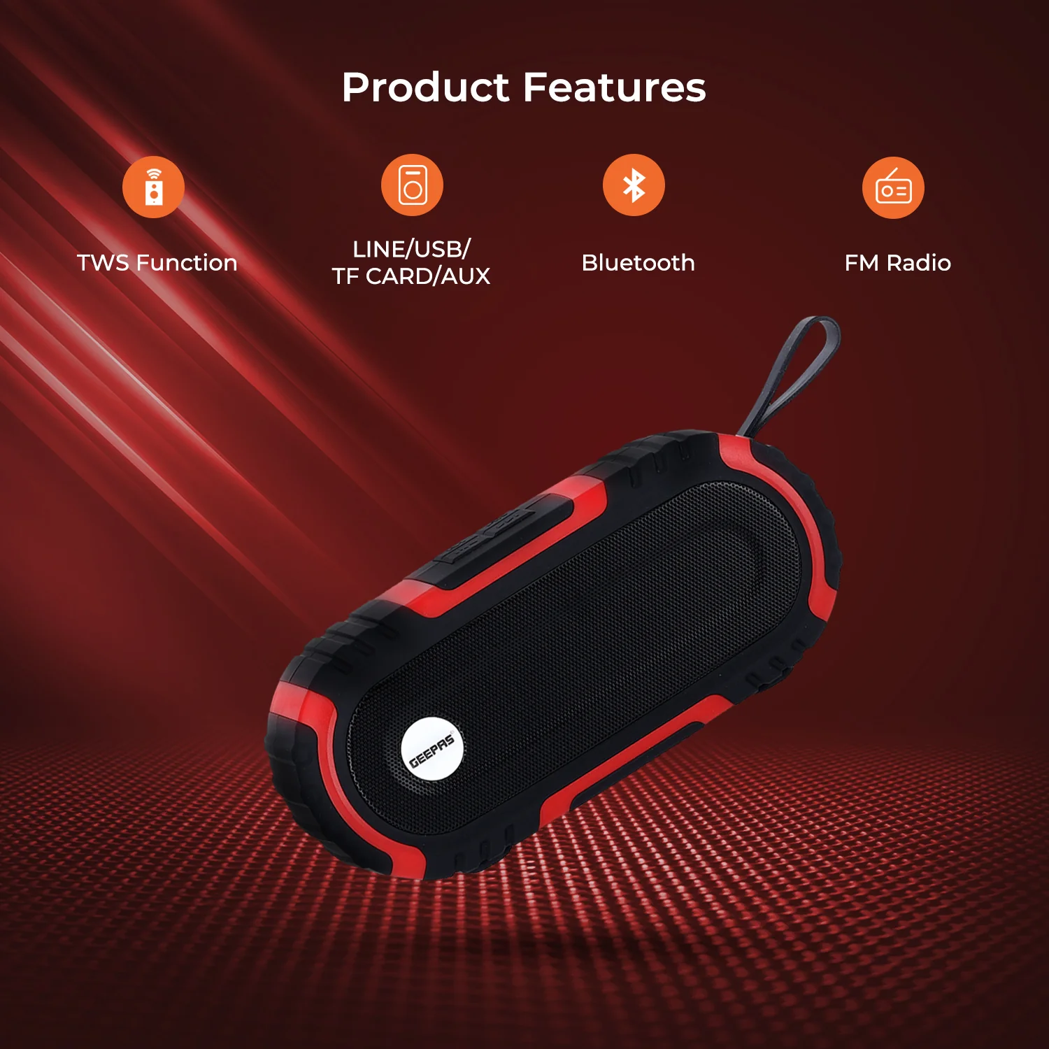 Black and Red Rechargeable 10m Wireless Speaker - Image 2