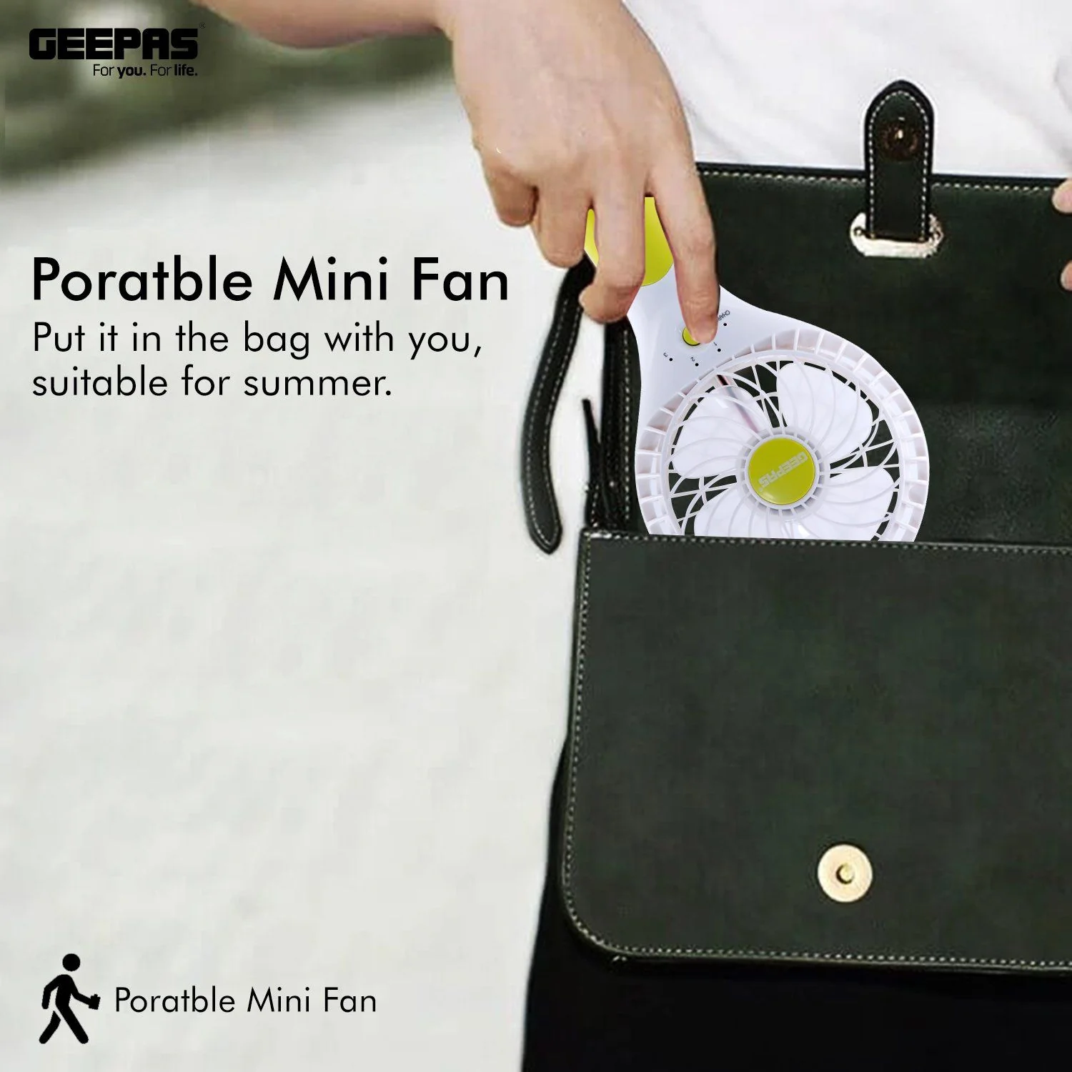 Three-Speed Rechargeable Handheld Fan Green - Image 3