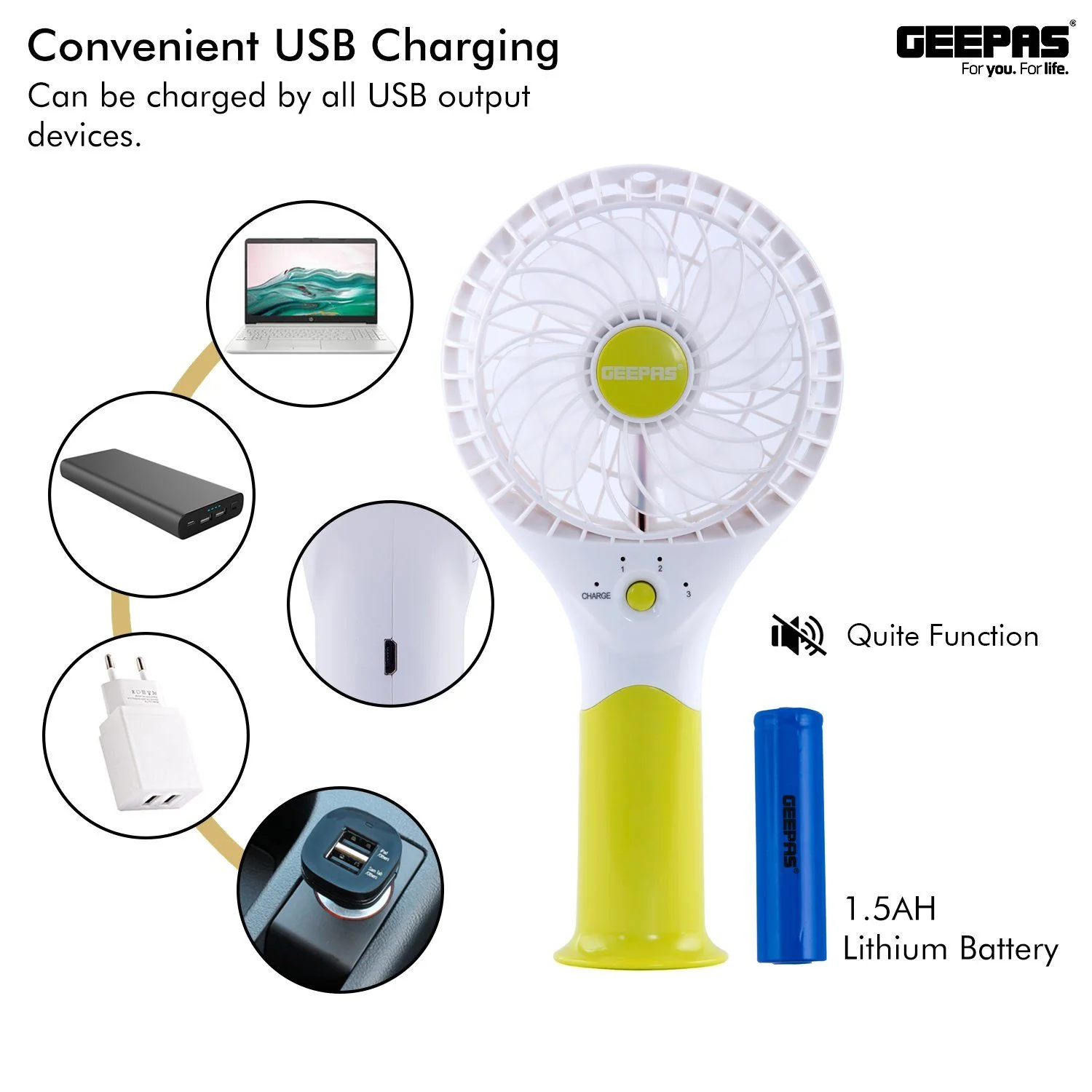 Three-Speed Rechargeable Handheld Fan Green - Image 4