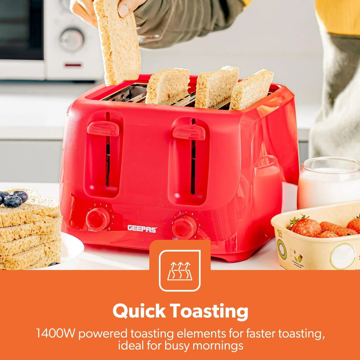 Red 1.7L Electric Kettle & 4 Slice Bread Toaster Set - Image 4