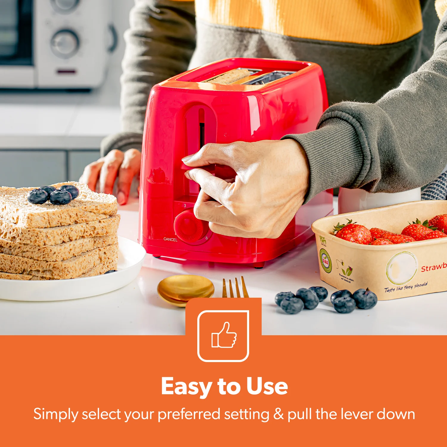Red 2-Slice Bread Toaster With 6-Level Browning Control - Image 6