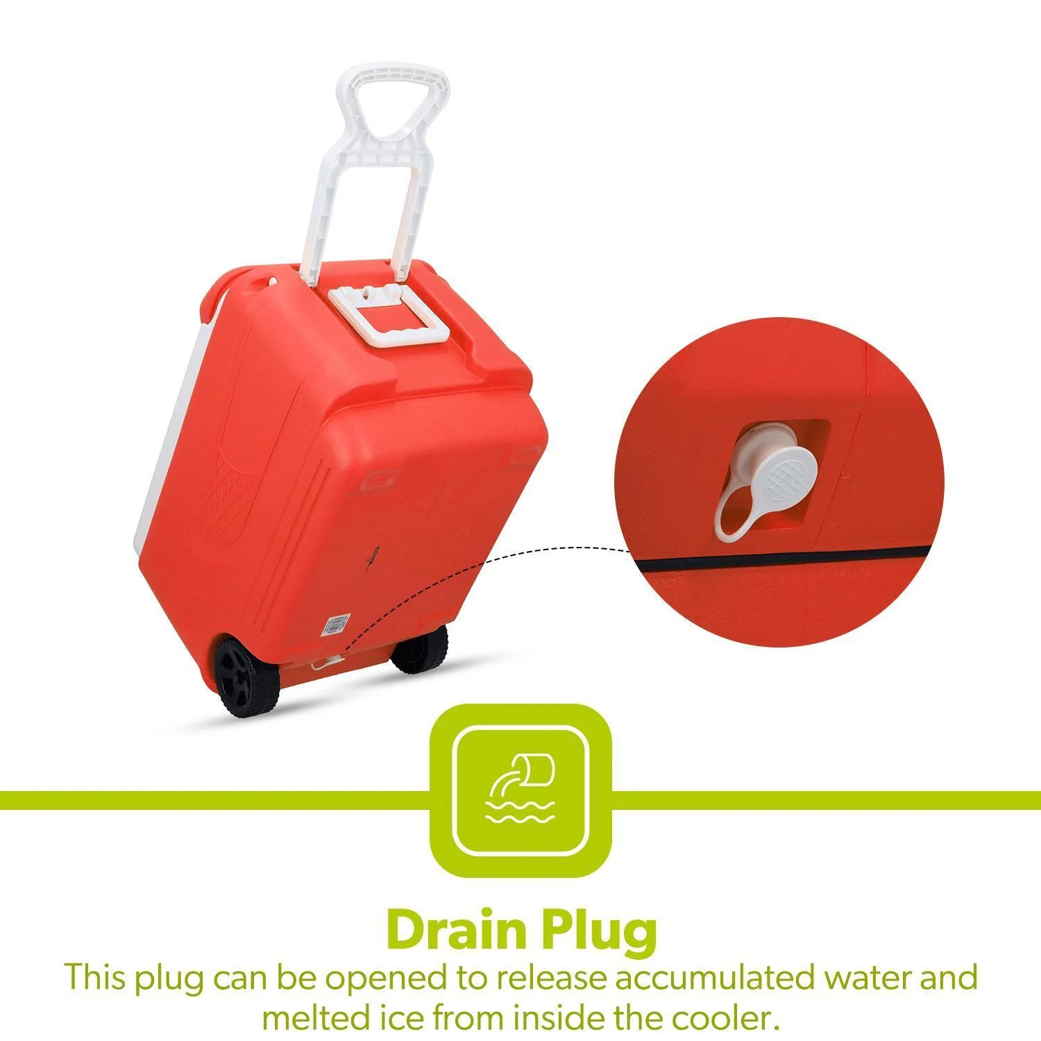 Red 45L Large Insulated Ice Cooler Box With Wheels - Image 5